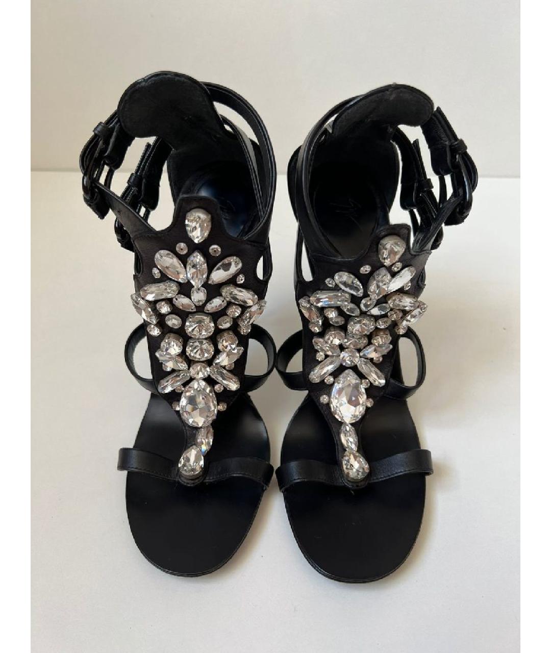 GIUSEPPE ZANOTTI DESIGN Черные кожаные босоножки, фото 5
