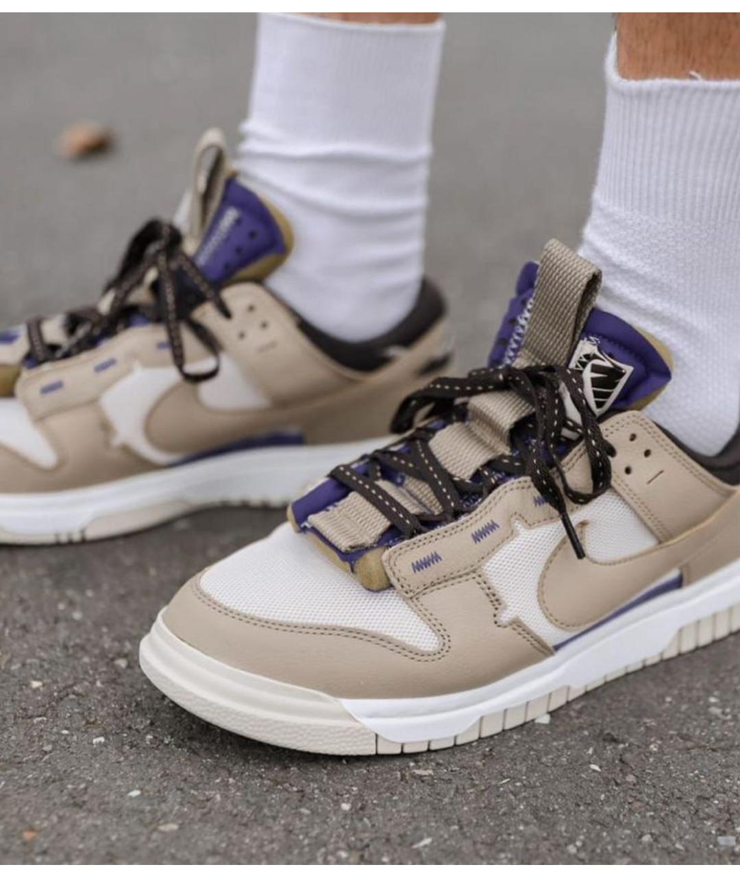 NIKE Бежевые кожаные низкие кроссовки / кеды, фото 5