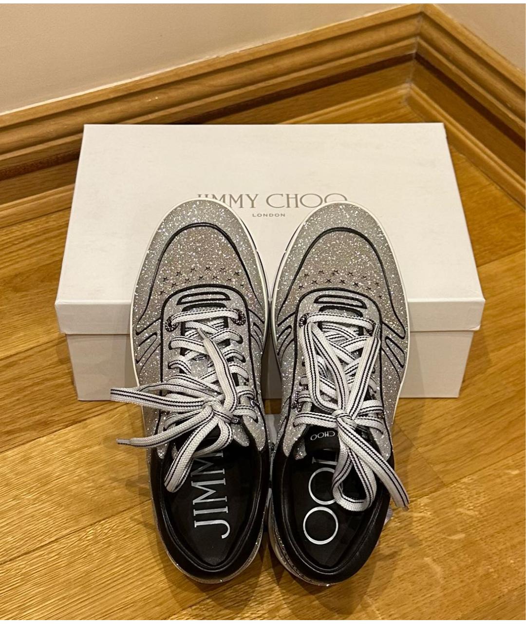 JIMMY CHOO Серебряные кожаные кеды, фото 2