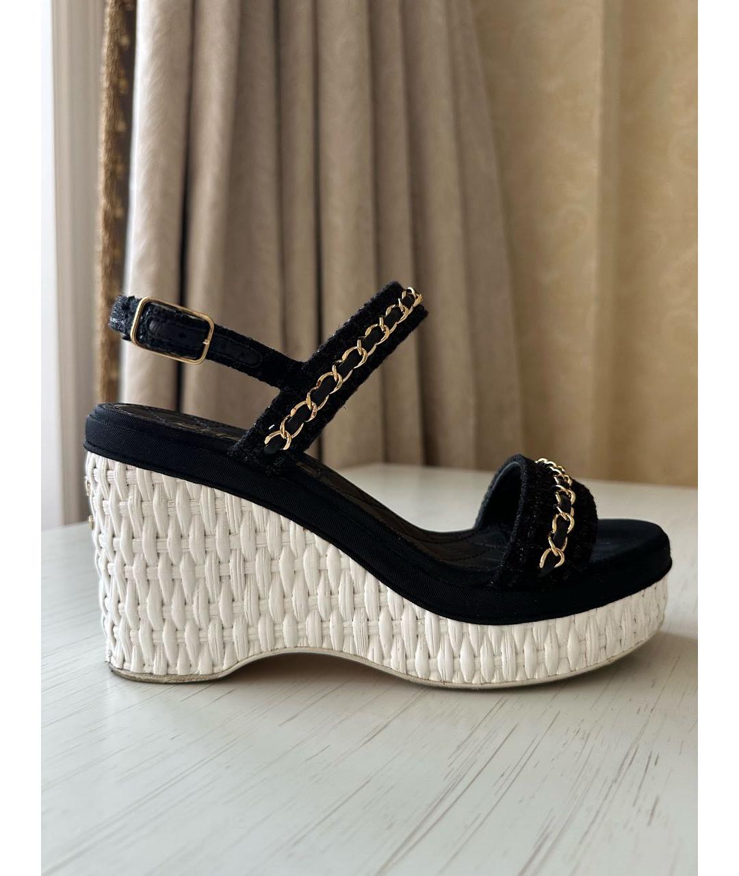 CHANEL Черные текстильные босоножки, фото 9