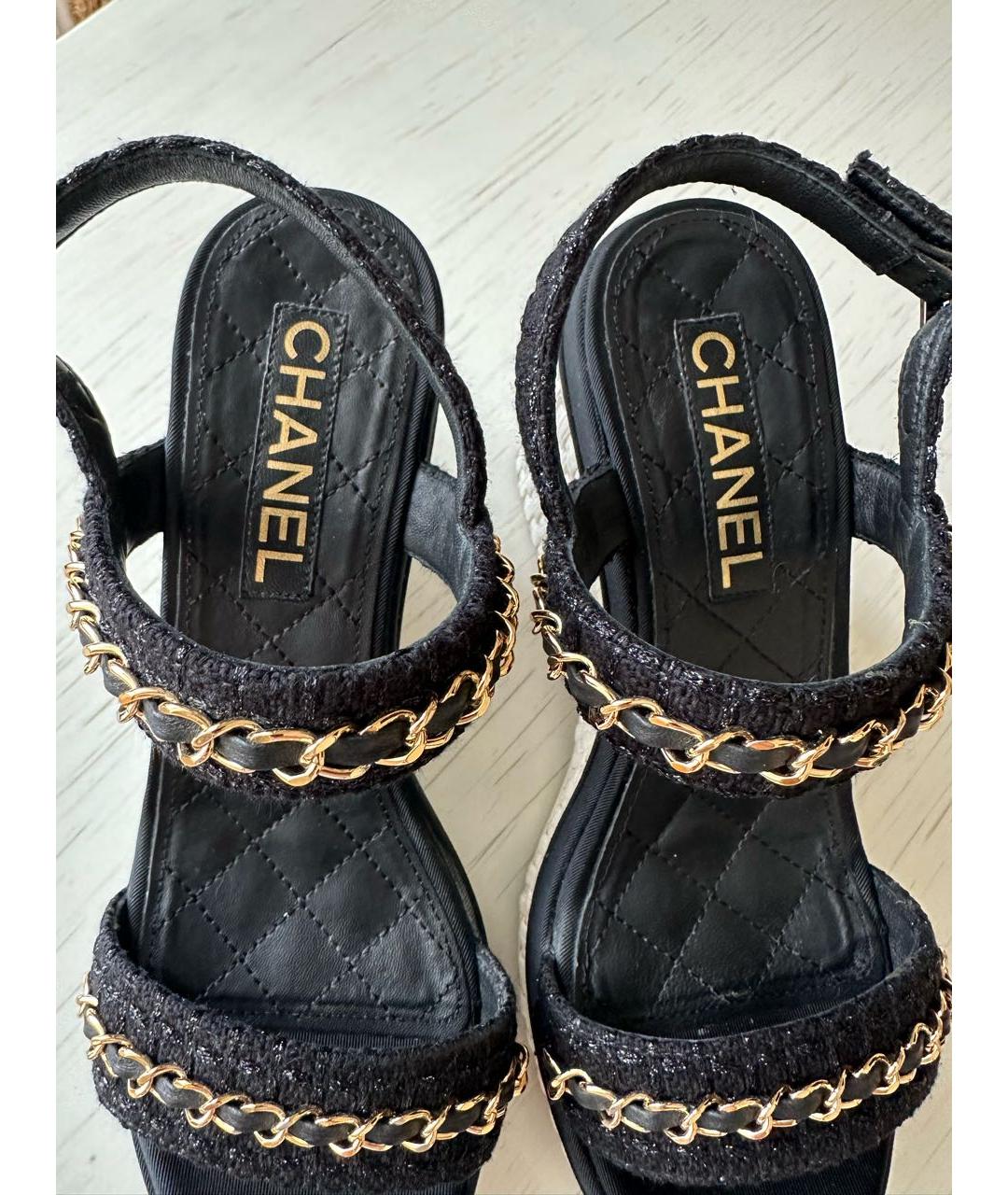 CHANEL Черные текстильные босоножки, фото 5