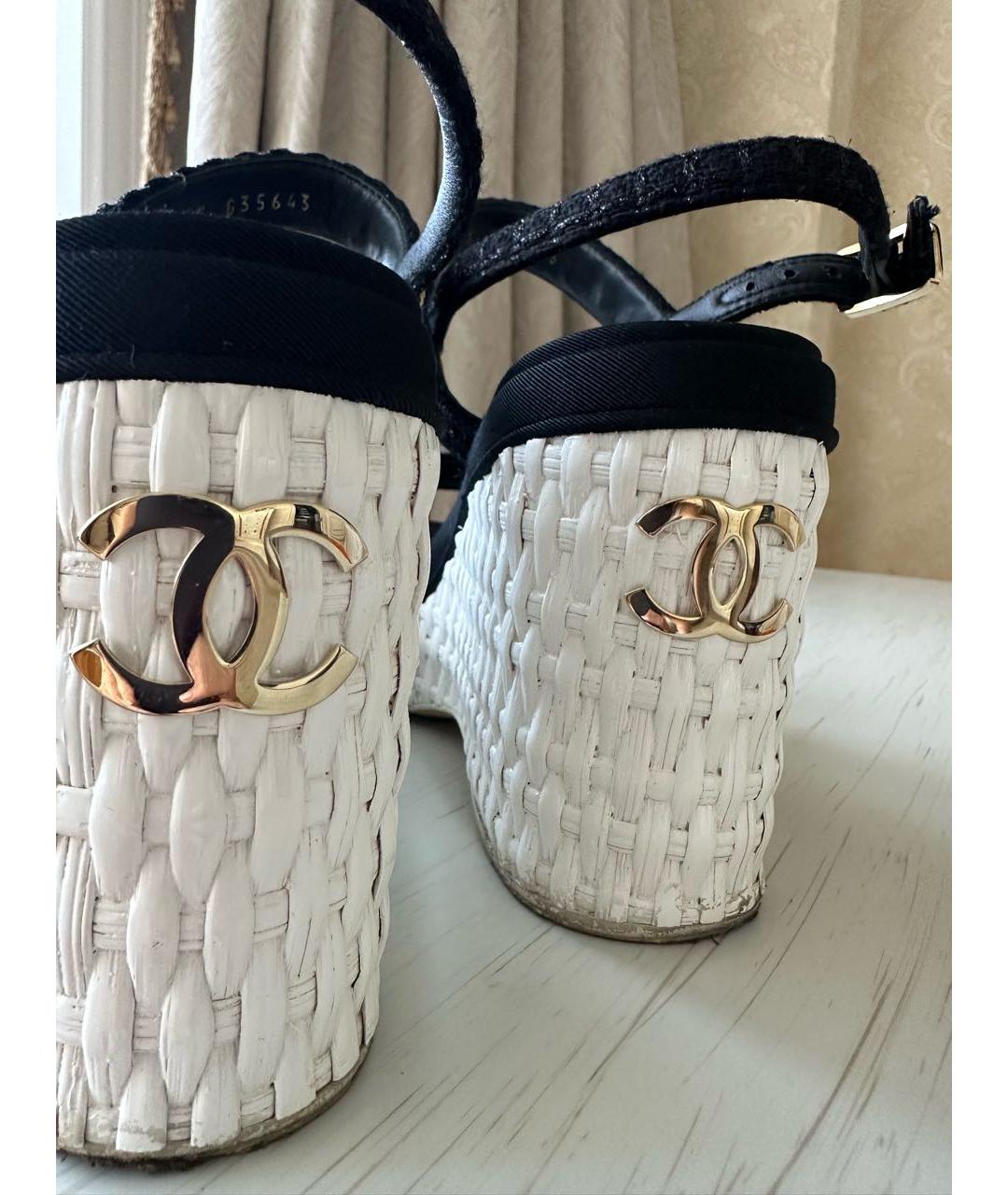 CHANEL Черные текстильные босоножки, фото 7