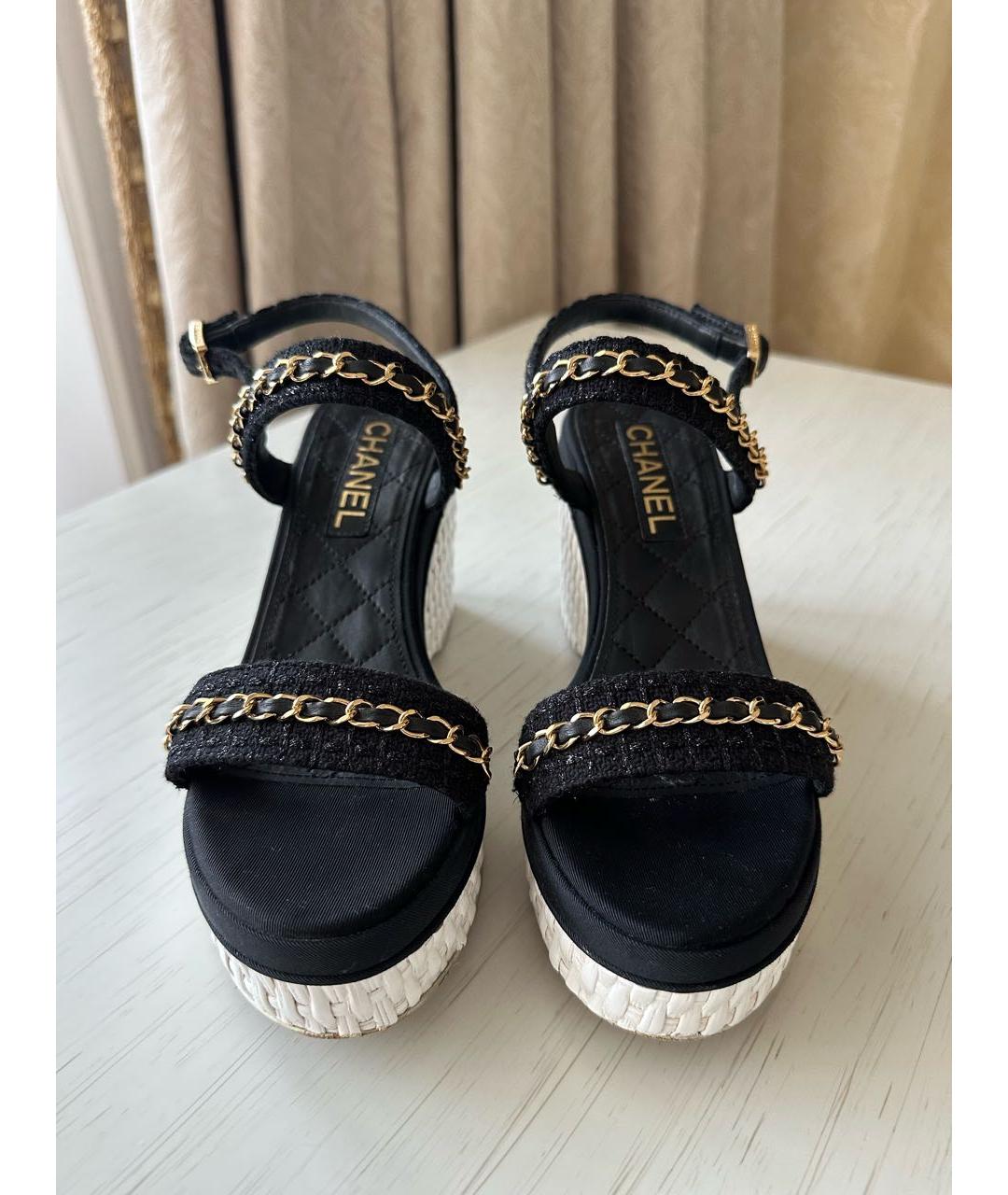 CHANEL Черные текстильные босоножки, фото 2