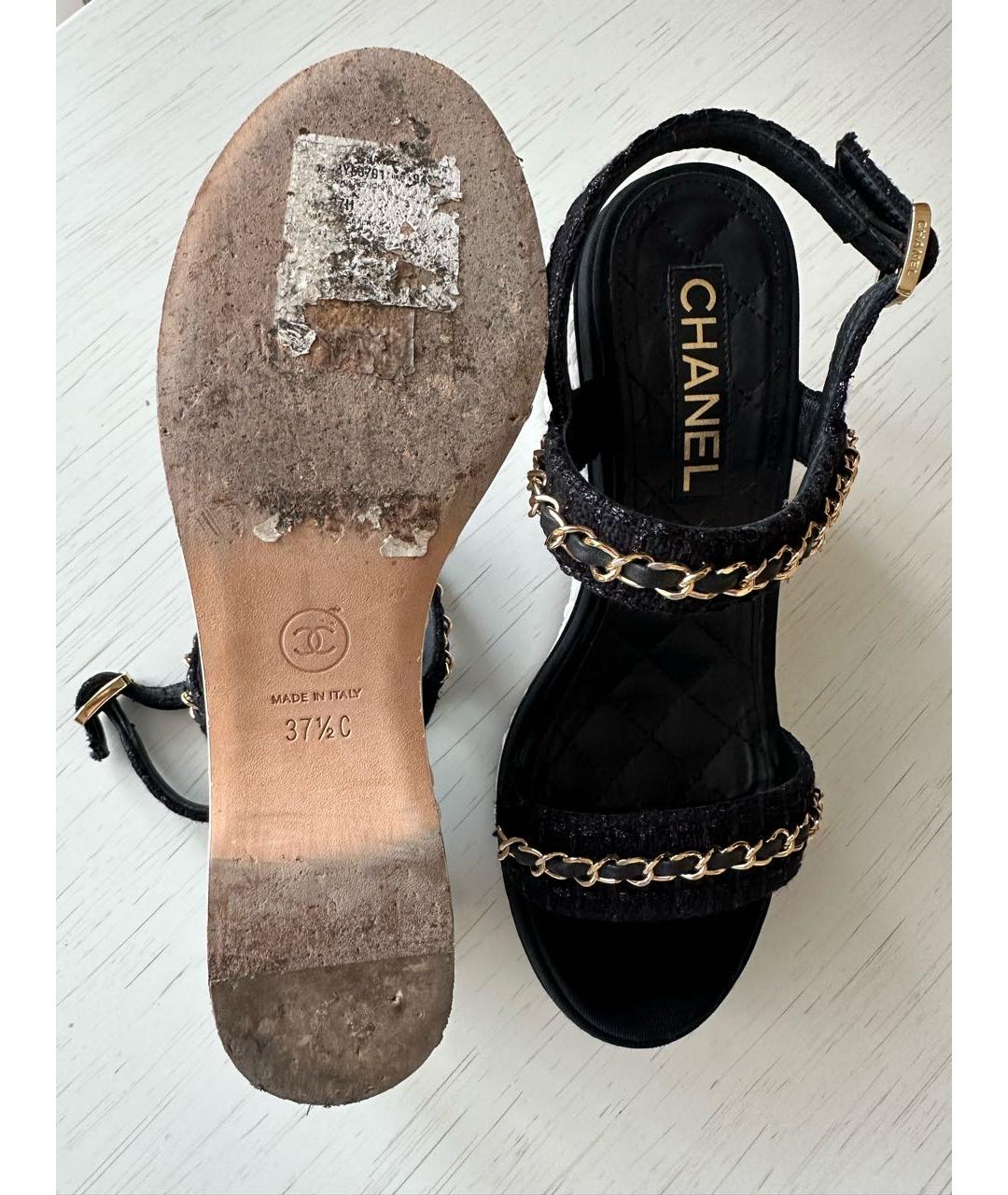 CHANEL Черные текстильные босоножки, фото 8