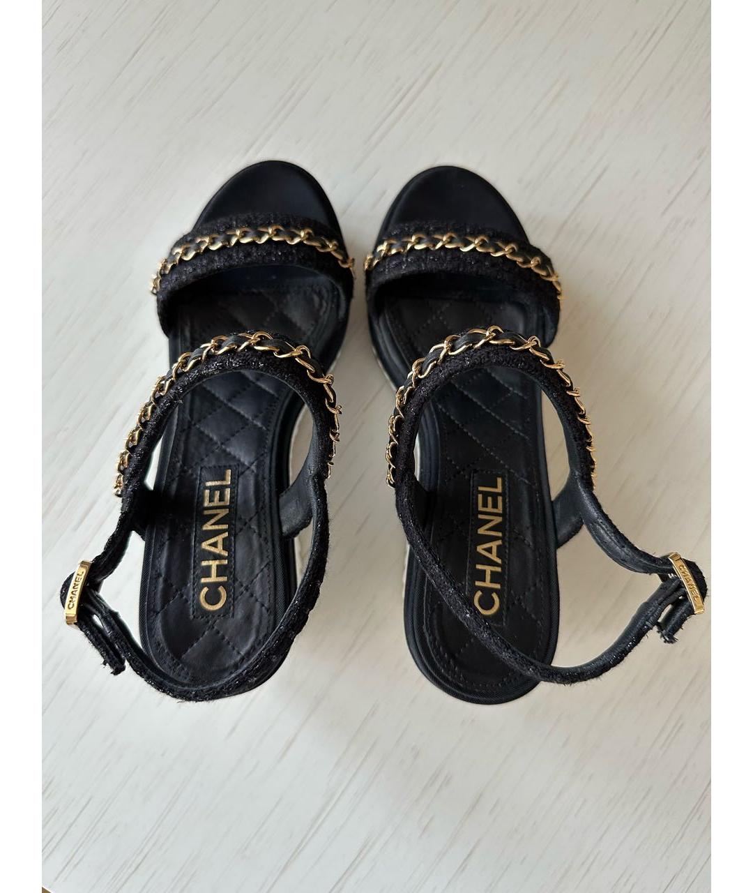 CHANEL Черные текстильные босоножки, фото 3
