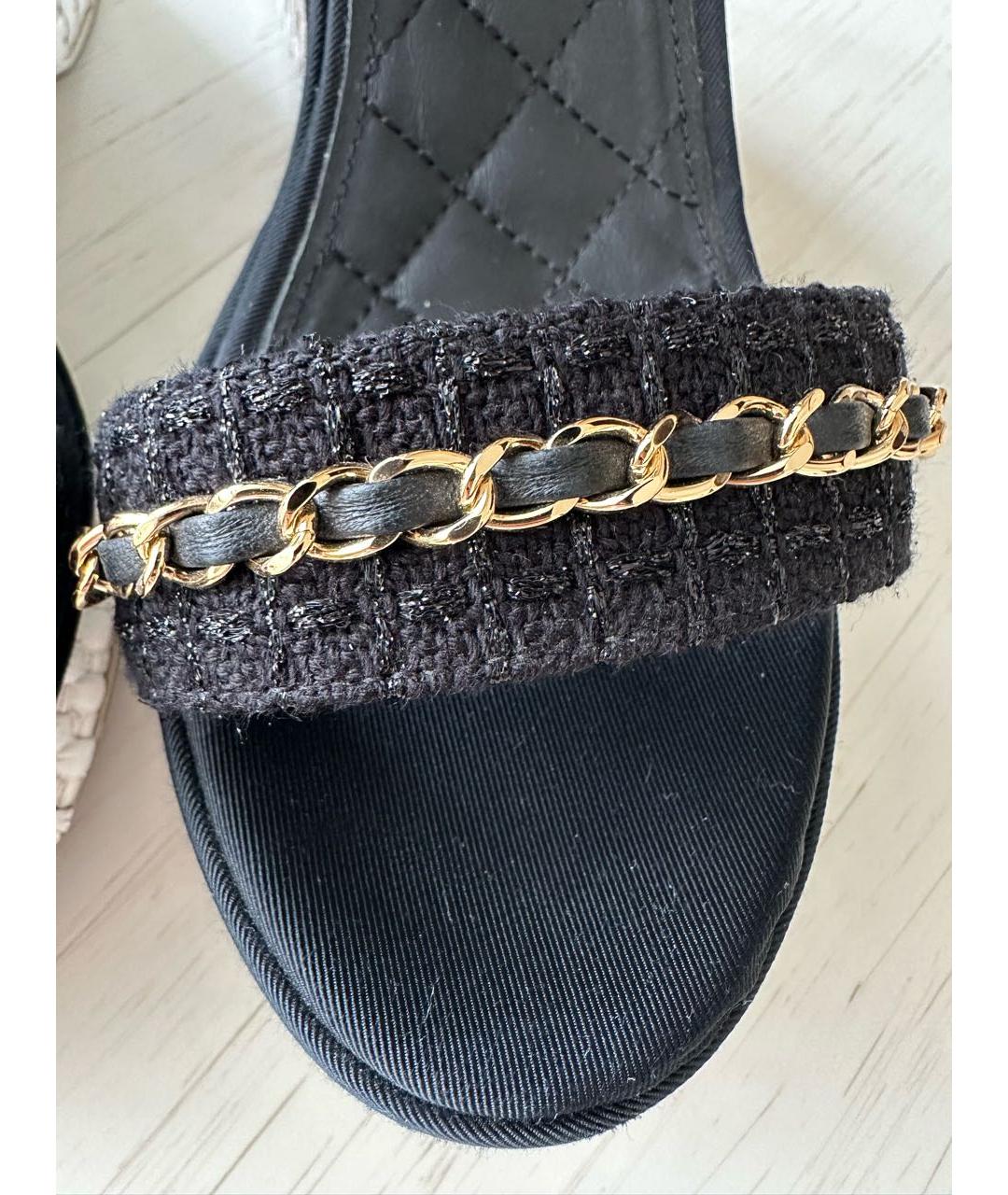 CHANEL Черные текстильные босоножки, фото 6