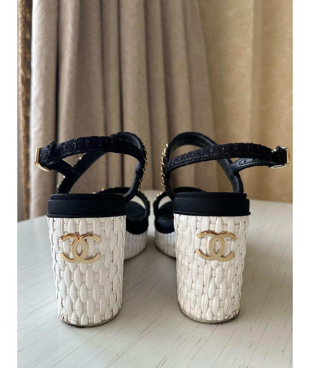 CHANEL Черные текстильные босоножки, фото 4