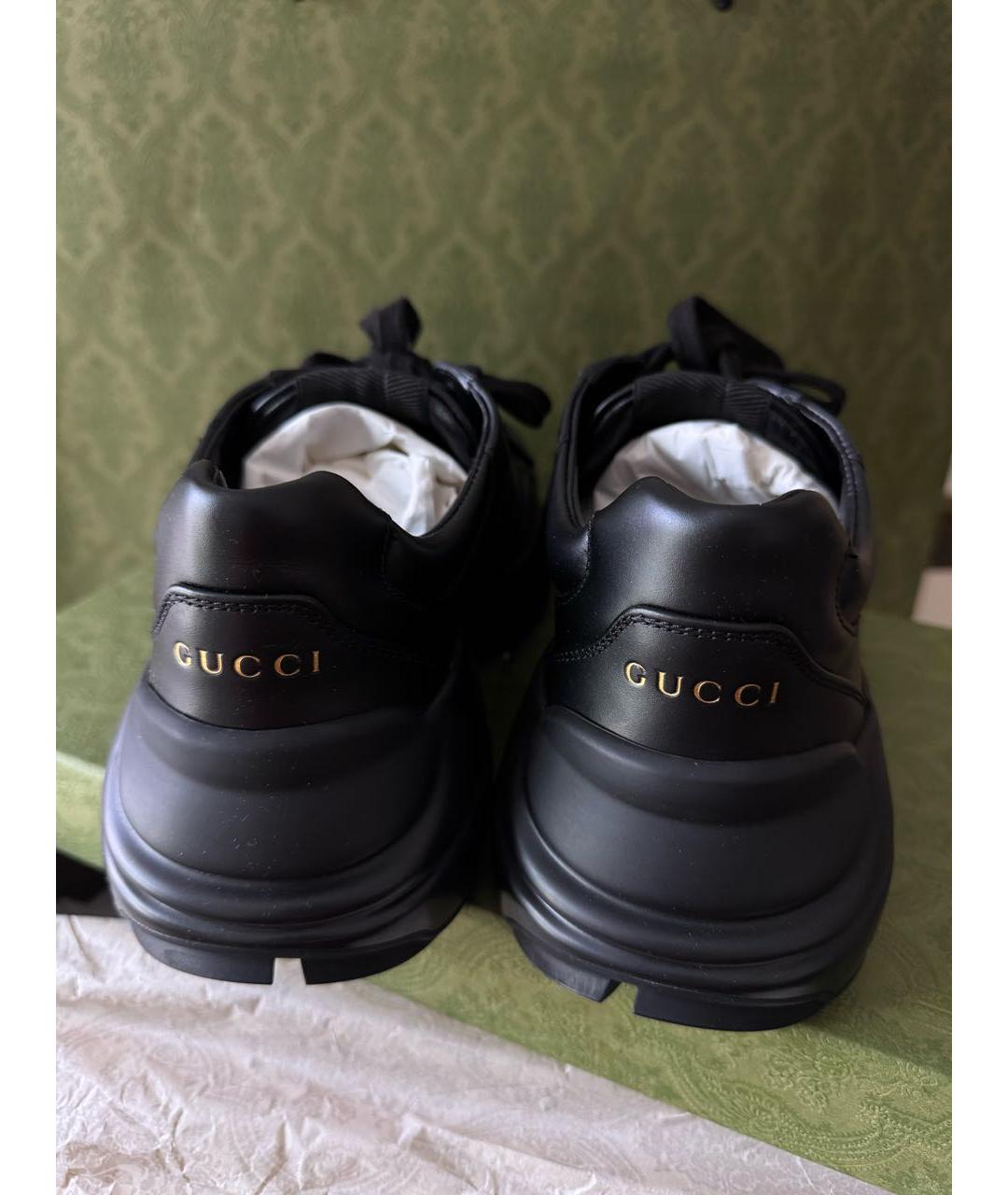 GUCCI Черные кожаные кроссовки, фото 3