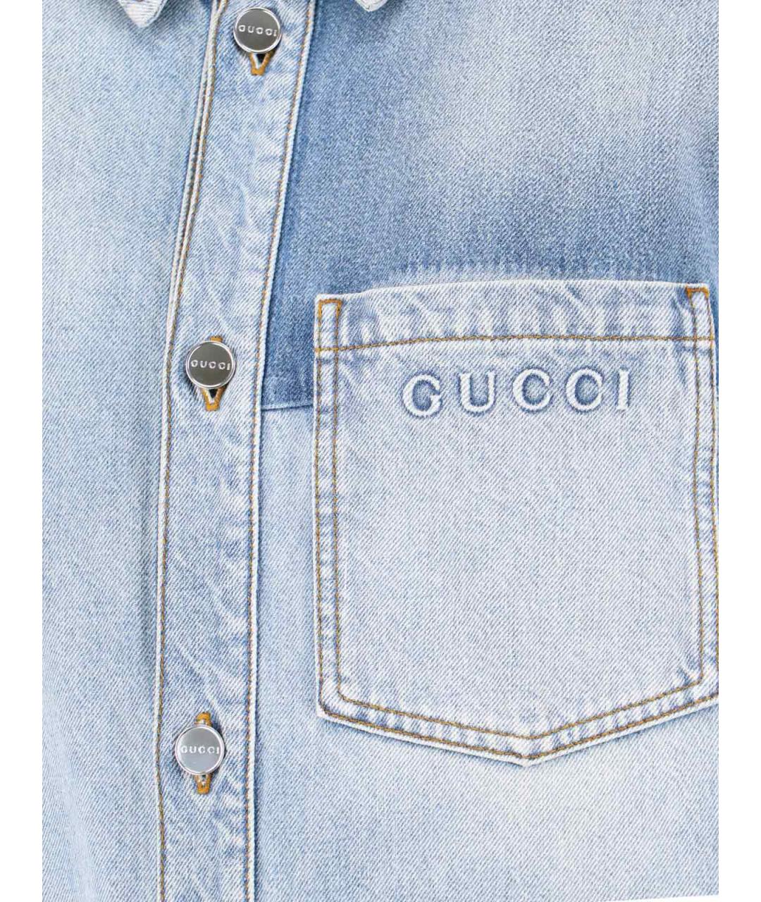 GUCCI Голубая хлопковая кэжуал рубашка, фото 4