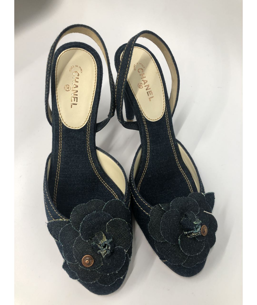 CHANEL PRE-OWNED Темно-синие текстильные туфли, фото 3