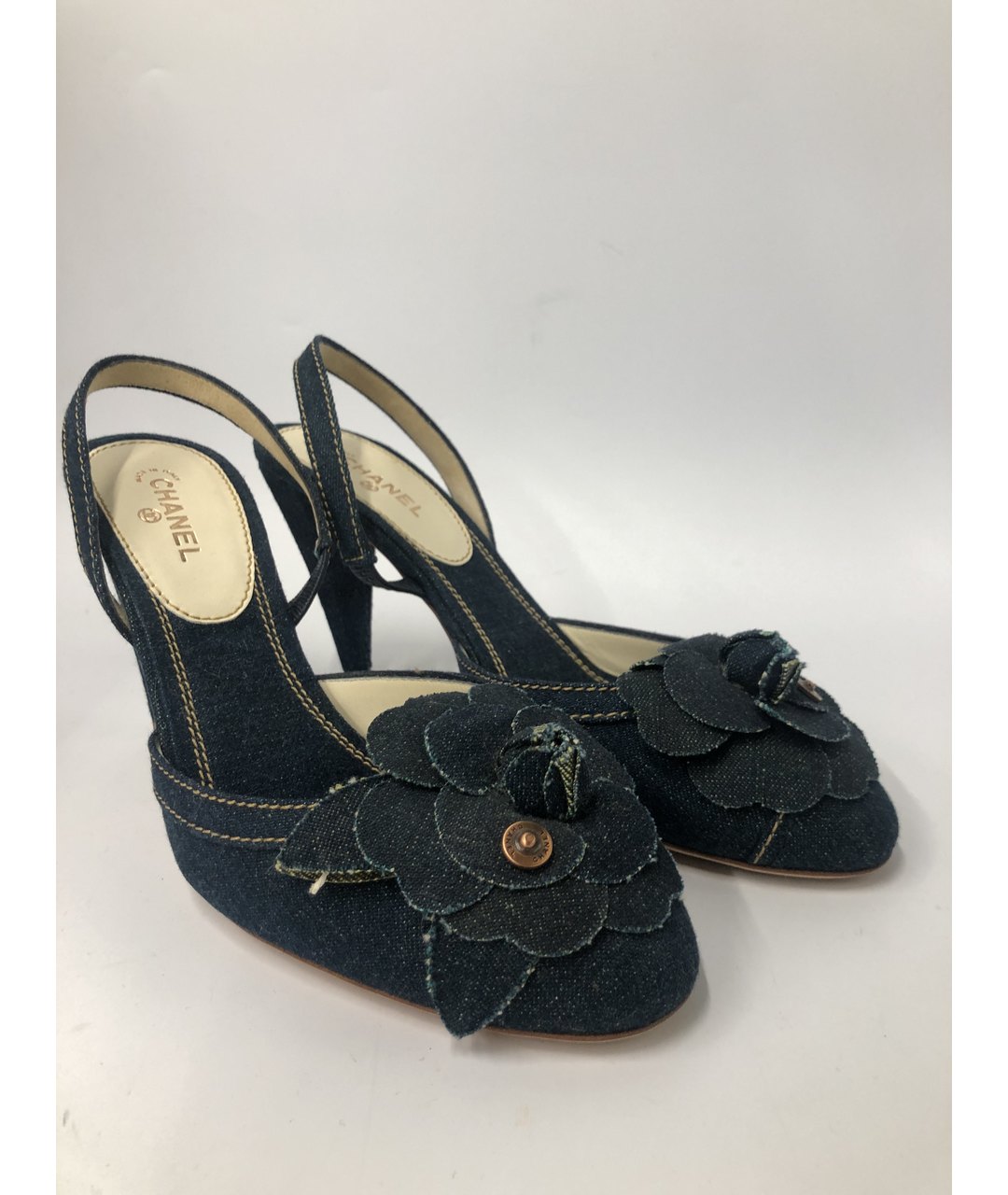 CHANEL PRE-OWNED Темно-синие текстильные туфли, фото 2