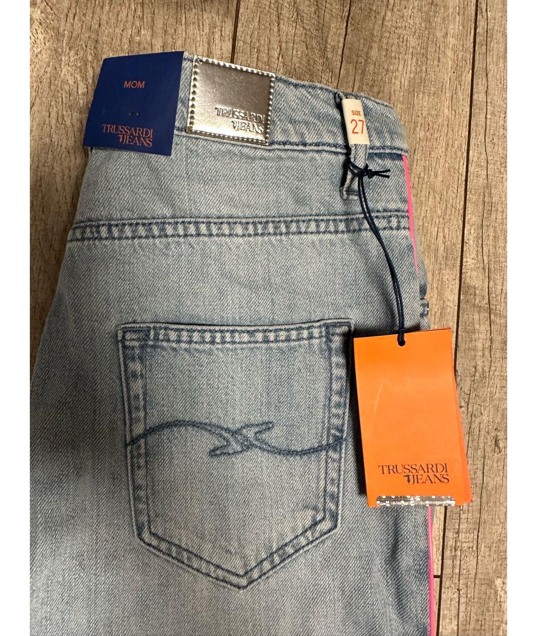 TRUSSARDI JEANS Голубые хлопковые прямые джинсы, фото 4