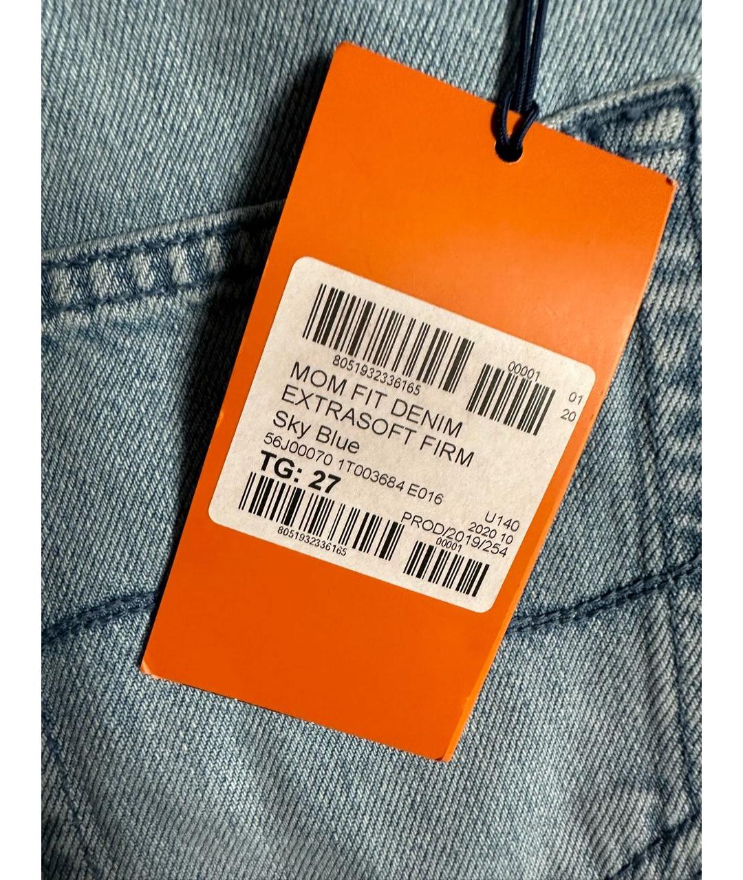 TRUSSARDI JEANS Голубые хлопковые прямые джинсы, фото 6