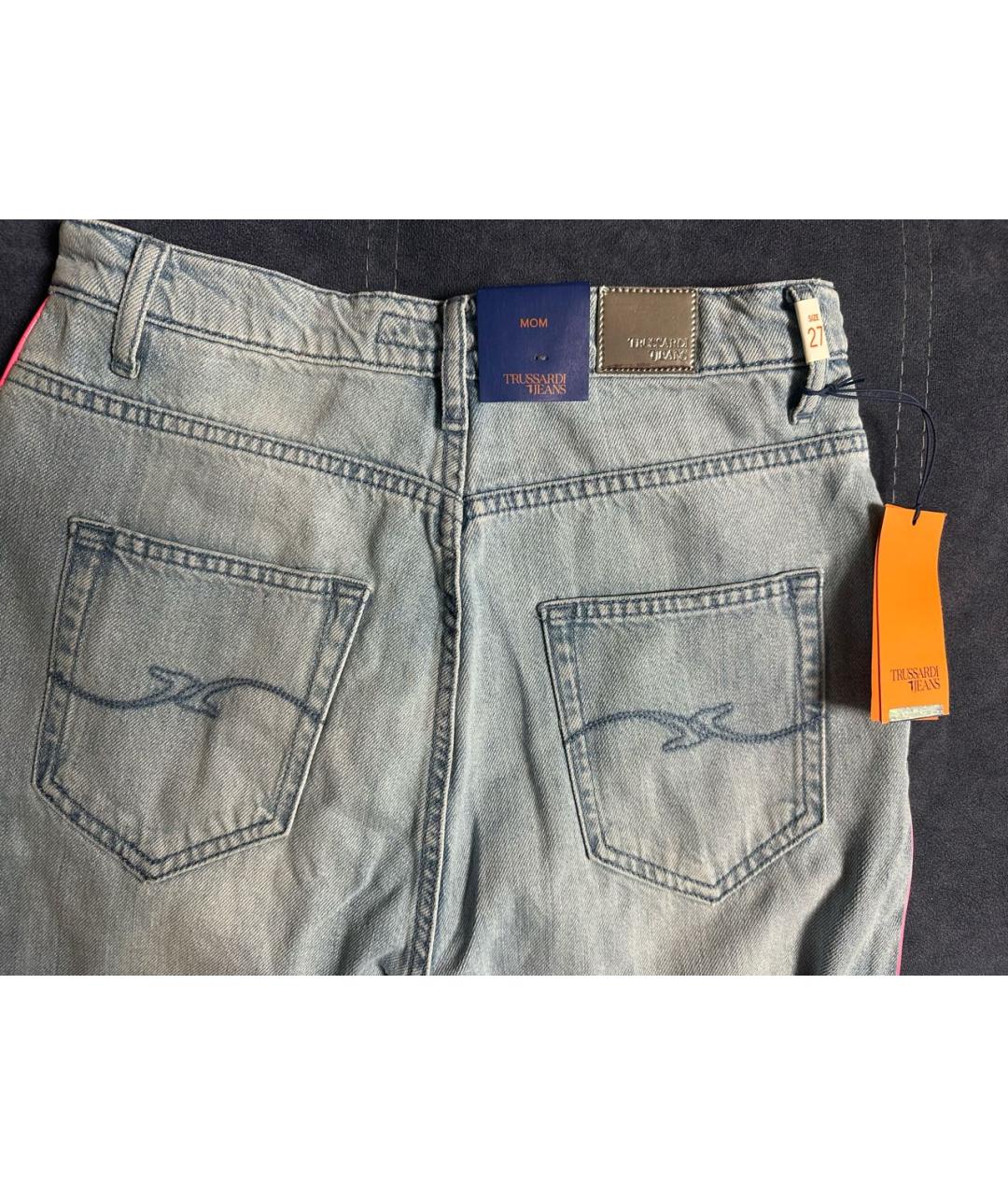 TRUSSARDI JEANS Голубые хлопковые прямые джинсы, фото 7