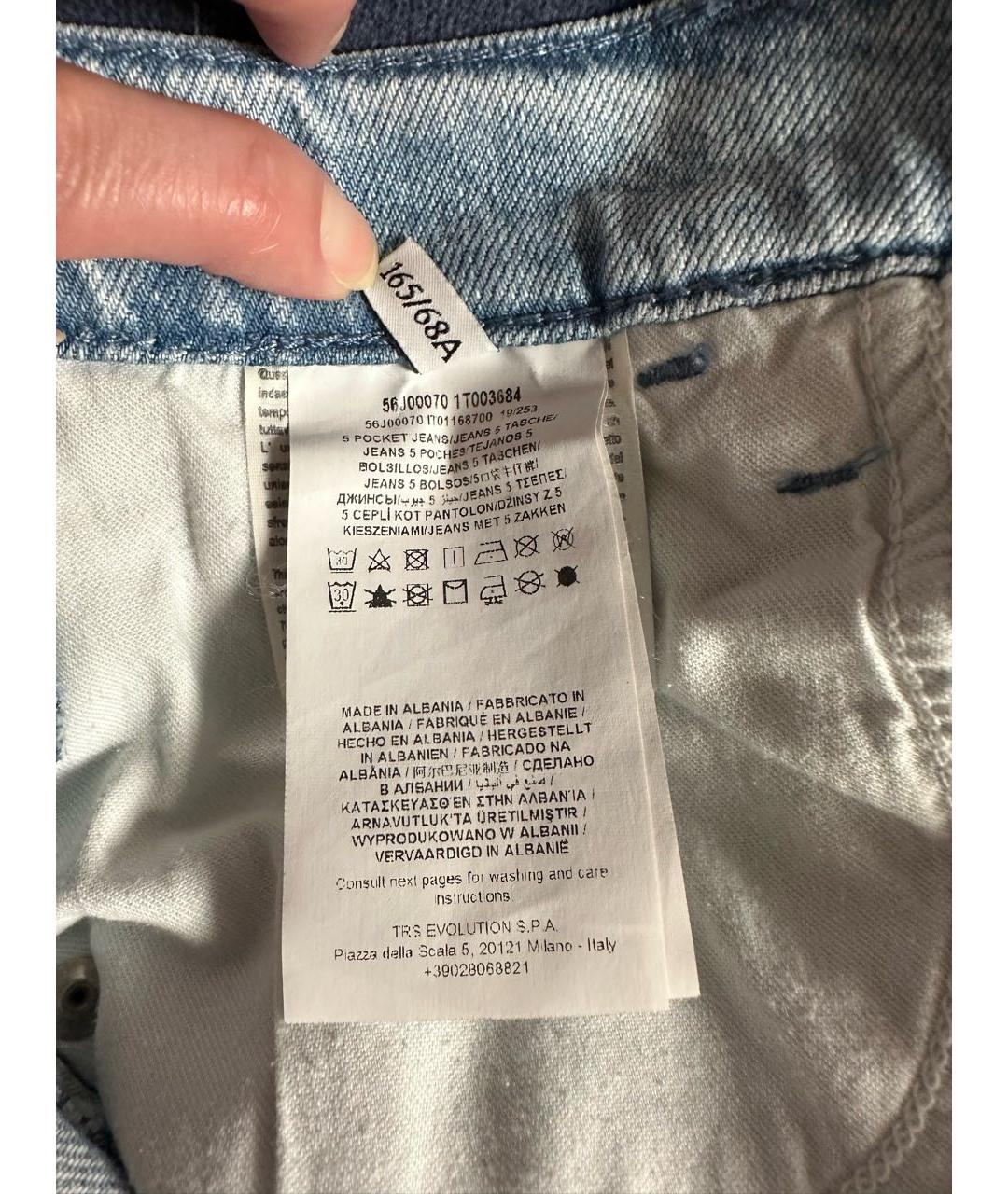 TRUSSARDI JEANS Голубые хлопковые прямые джинсы, фото 8