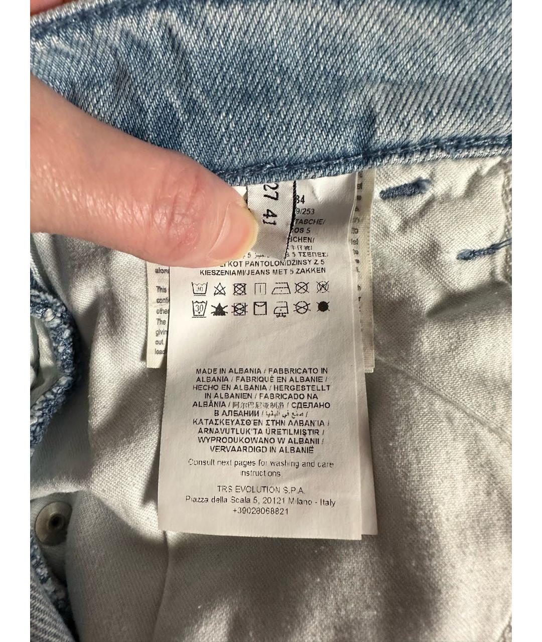 TRUSSARDI JEANS Голубые хлопковые прямые джинсы, фото 5