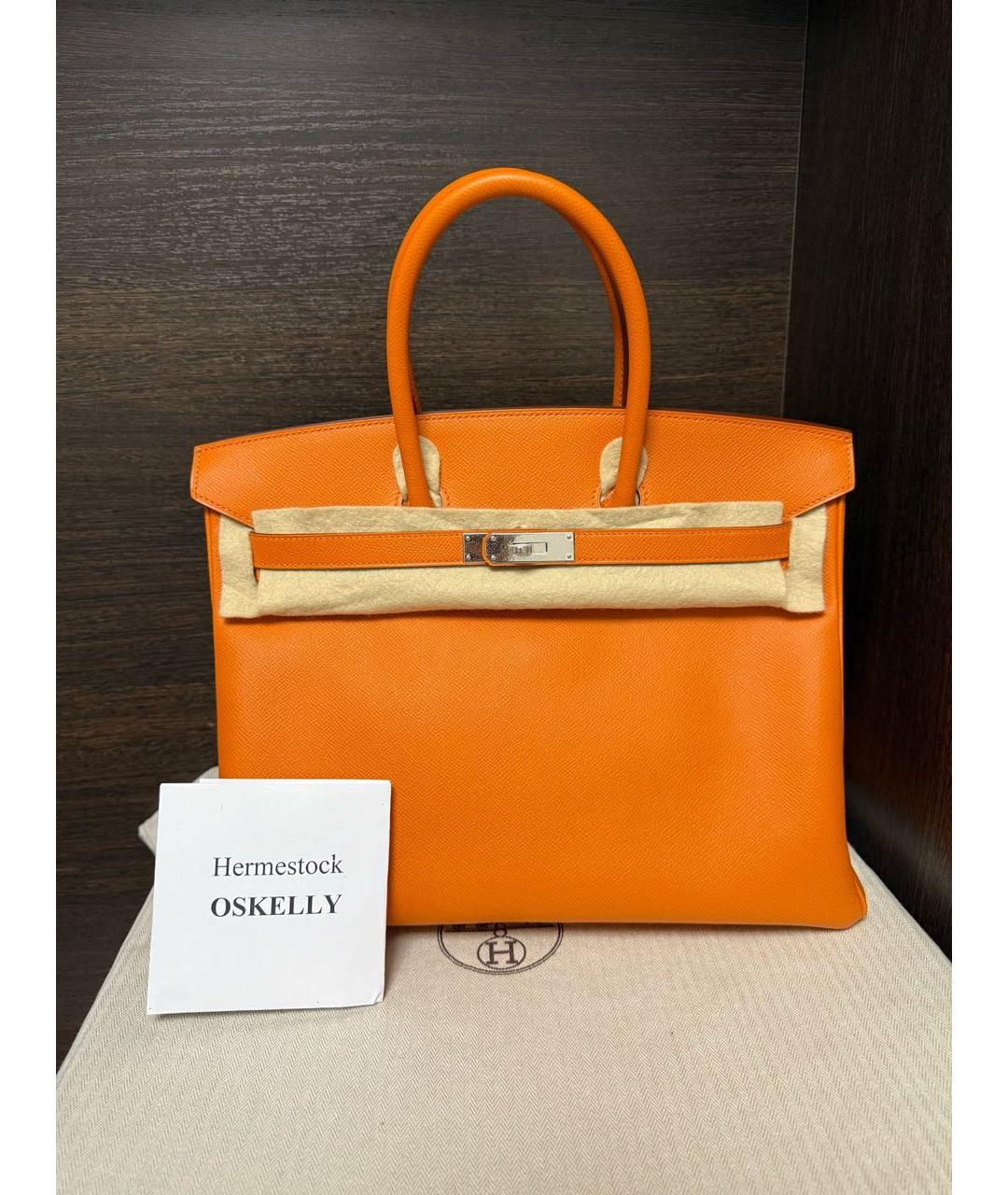 HERMES Оранжевая кожаная сумка с короткими ручками, фото 2