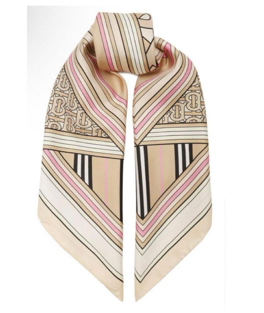BURBERRY Бежевый шелковый платок, фото 3