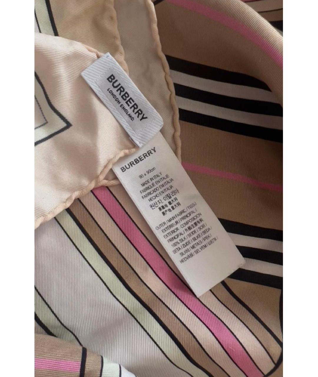 BURBERRY Бежевый шелковый платок, фото 4