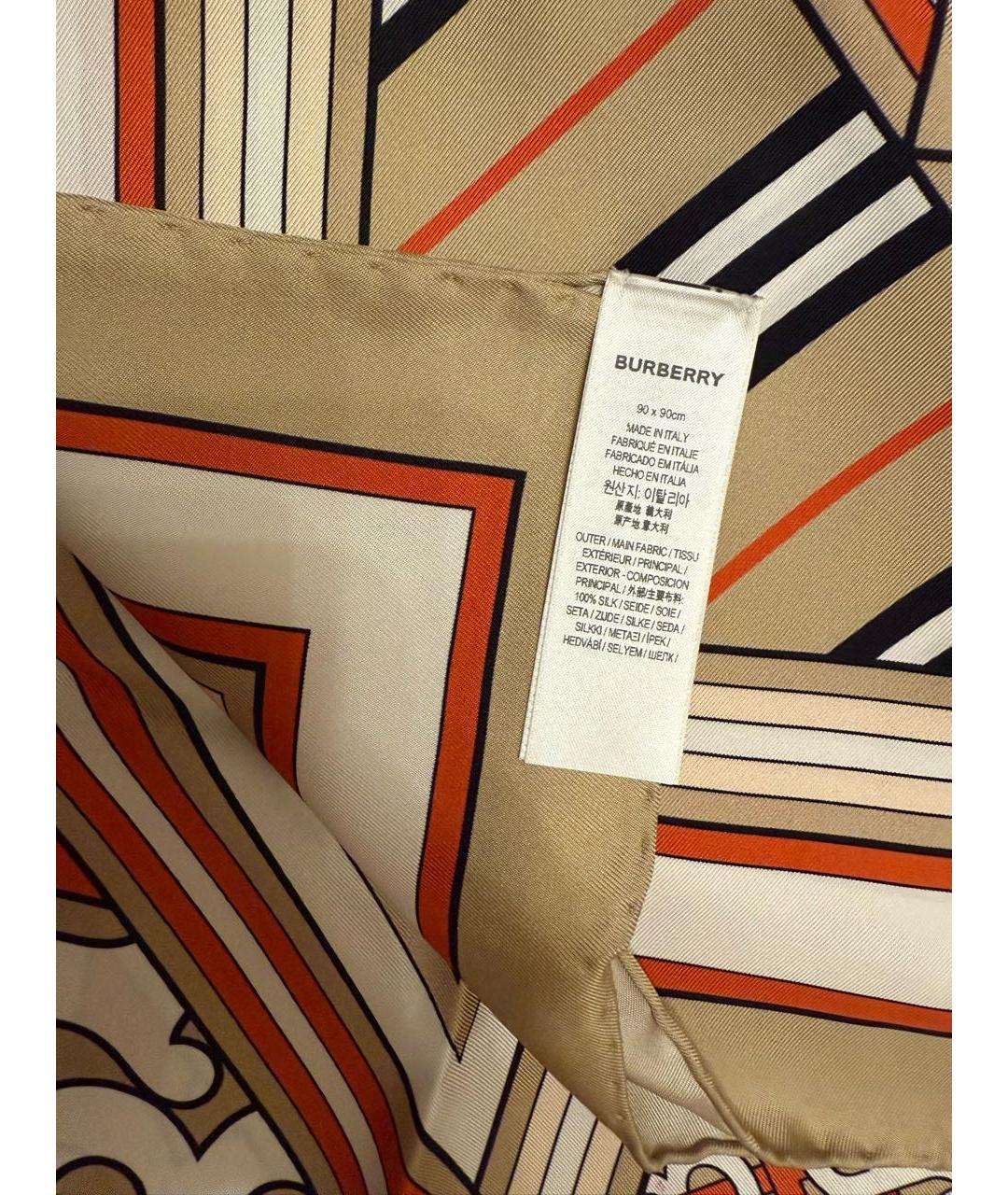 BURBERRY Бежевый шелковый платок, фото 6