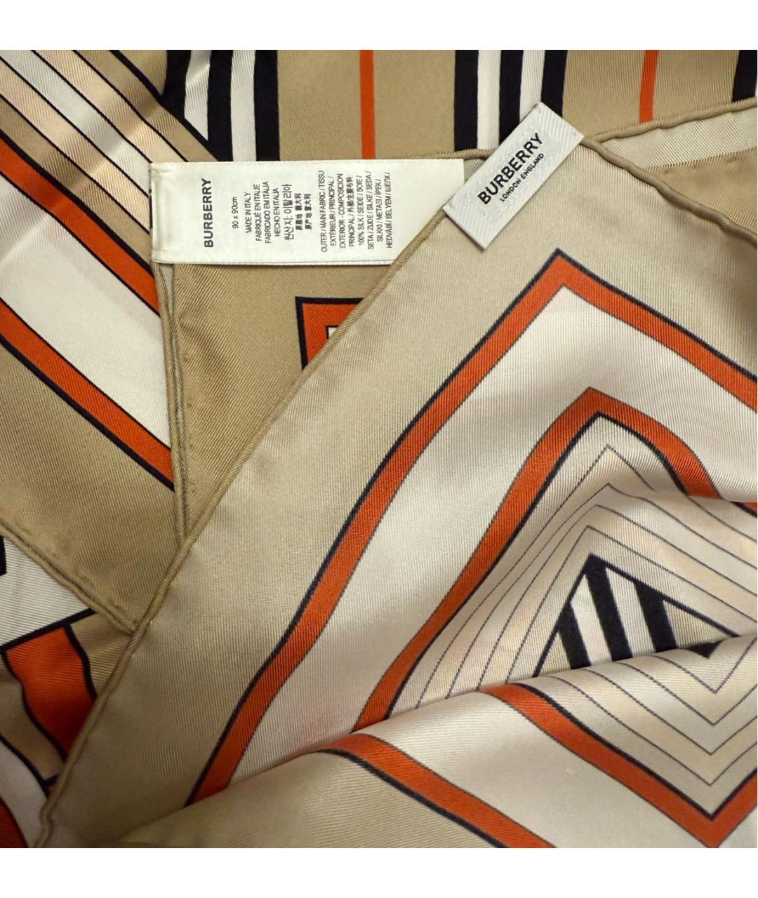 BURBERRY Бежевый шелковый платок, фото 3