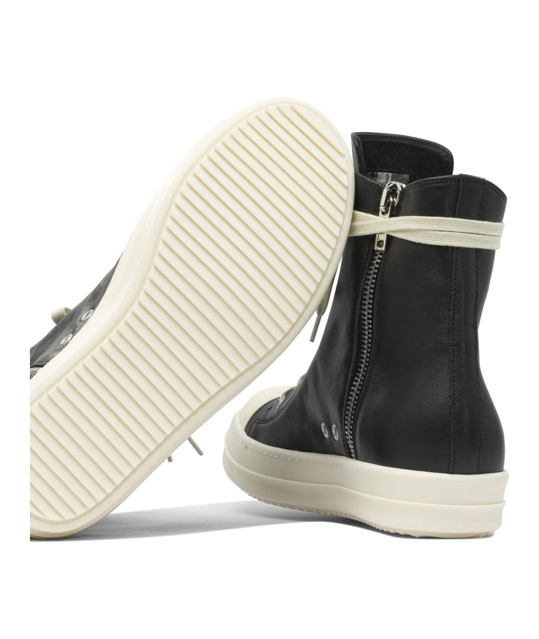 RICK OWENS Черные кожаные высокие кроссовки / кеды, фото 5