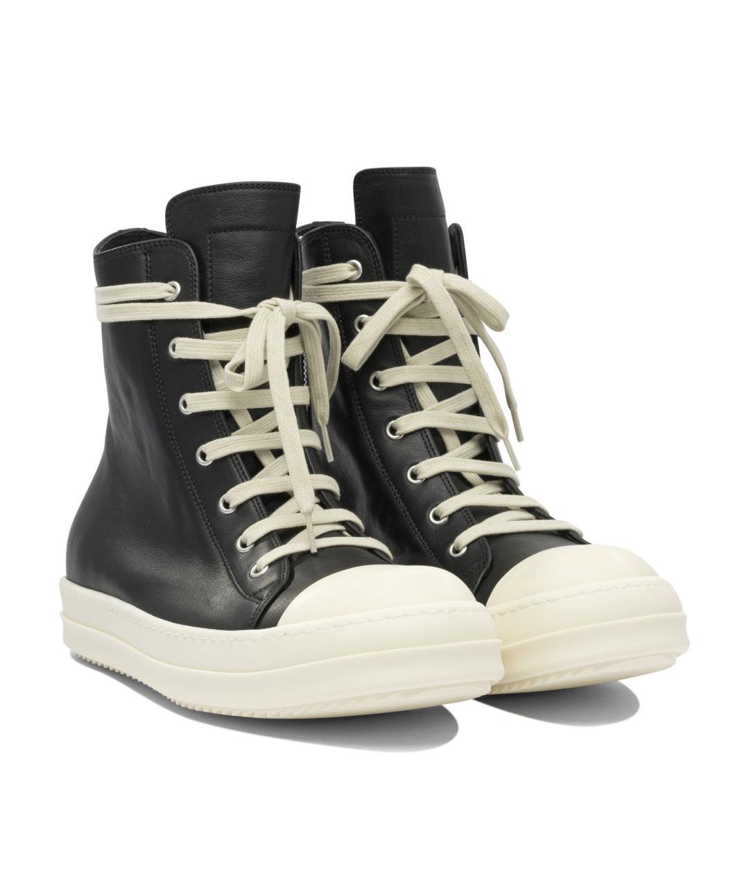 RICK OWENS Черные кожаные высокие кроссовки / кеды, фото 2