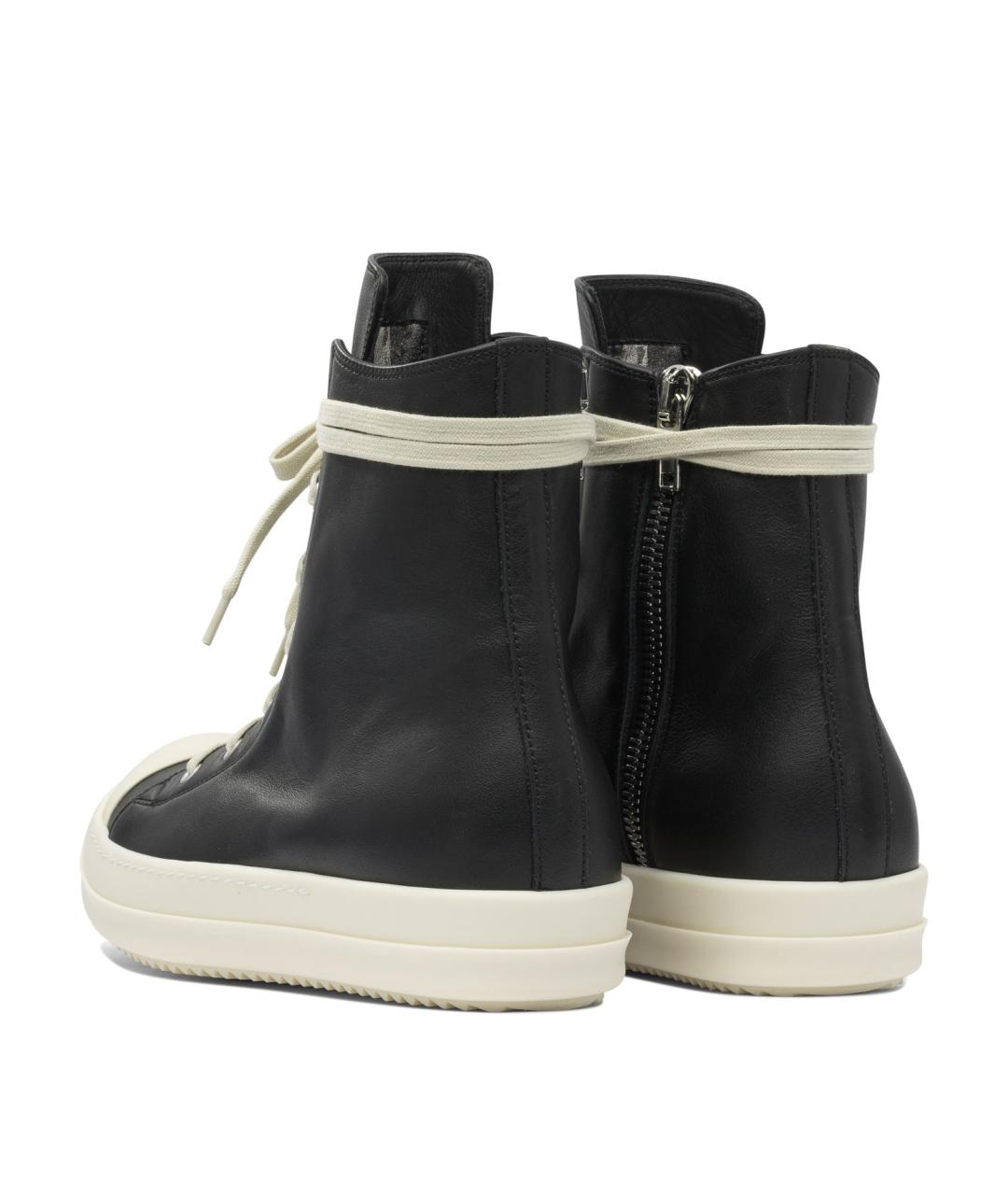 RICK OWENS Черные кожаные высокие кроссовки / кеды, фото 4