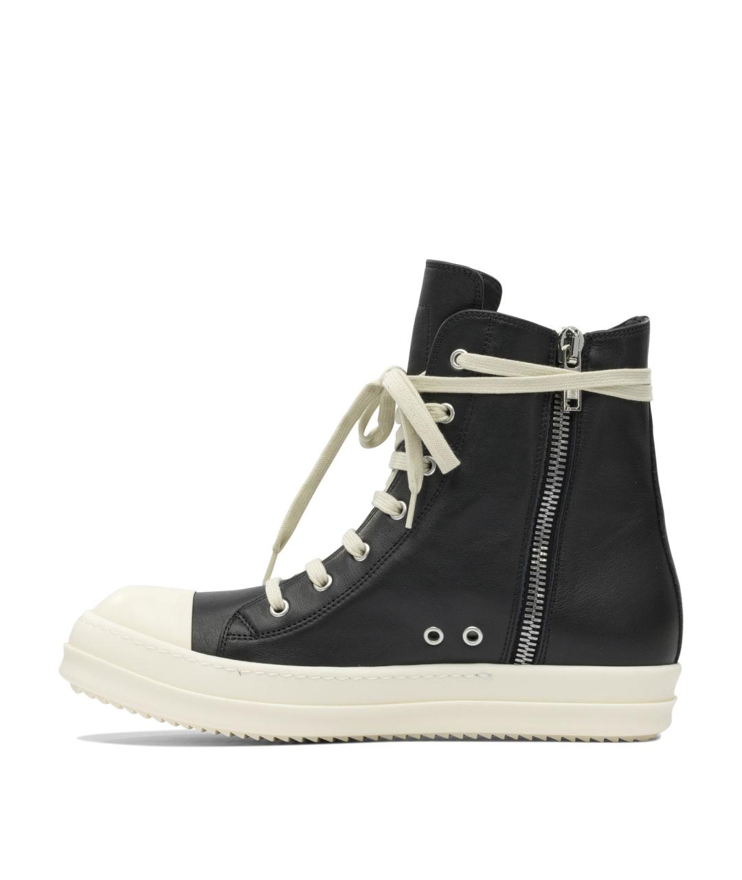 RICK OWENS Черные кожаные высокие кроссовки / кеды, фото 3