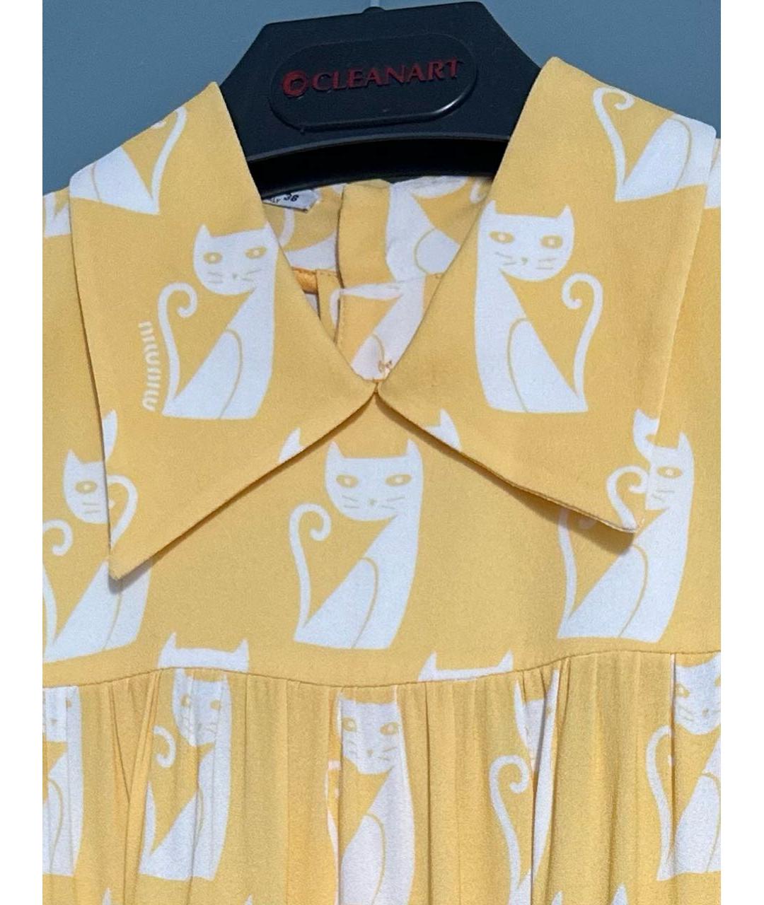 MIU MIU Желтое вискозное повседневное платье, фото 4