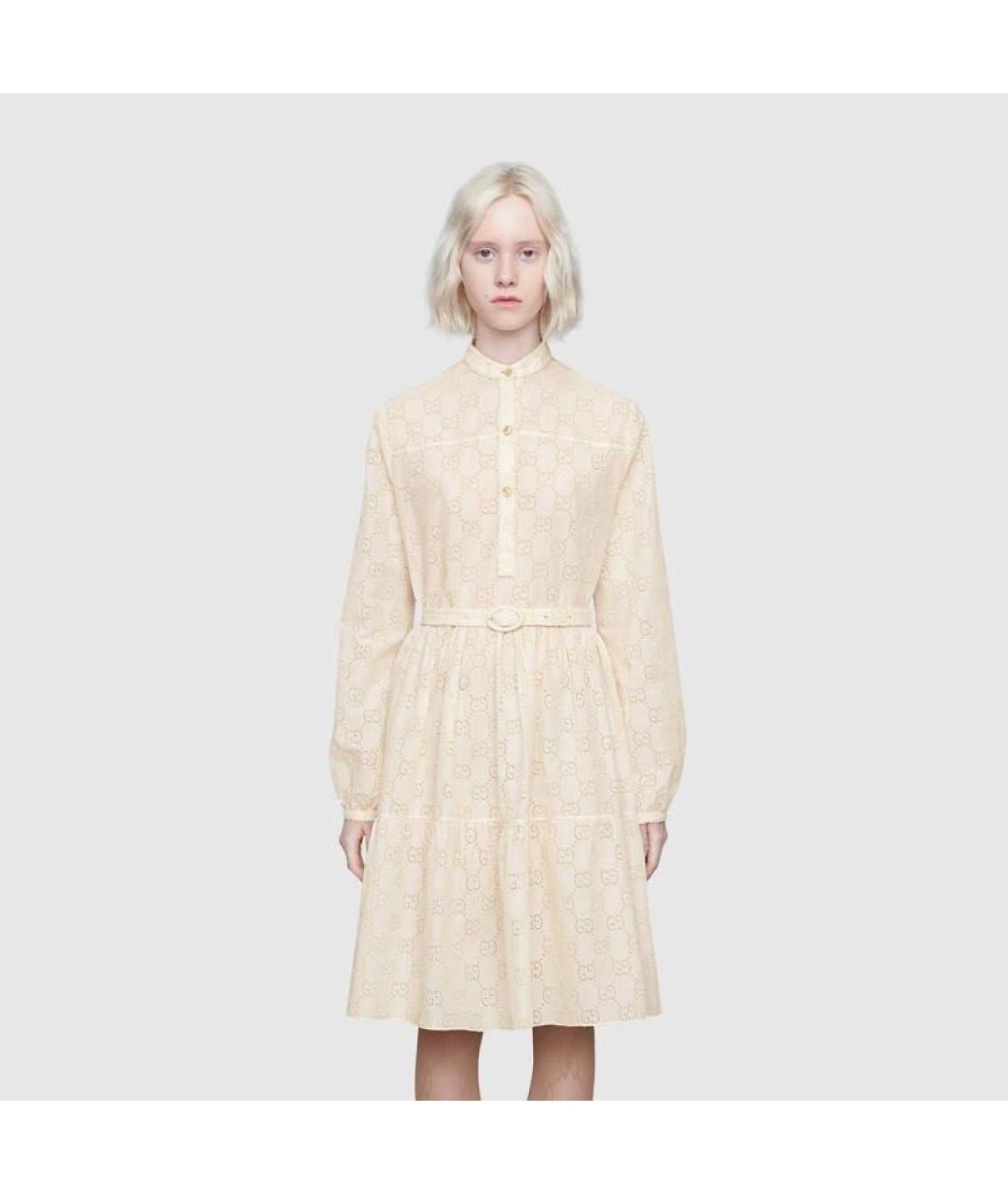GUCCI Бежевое хлопковое повседневное платье, фото 5
