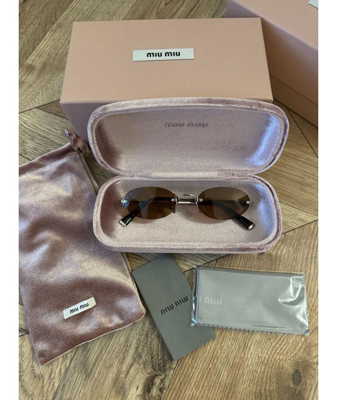 MIU MIU Коричневые металлические солнцезащитные очки, фото 4