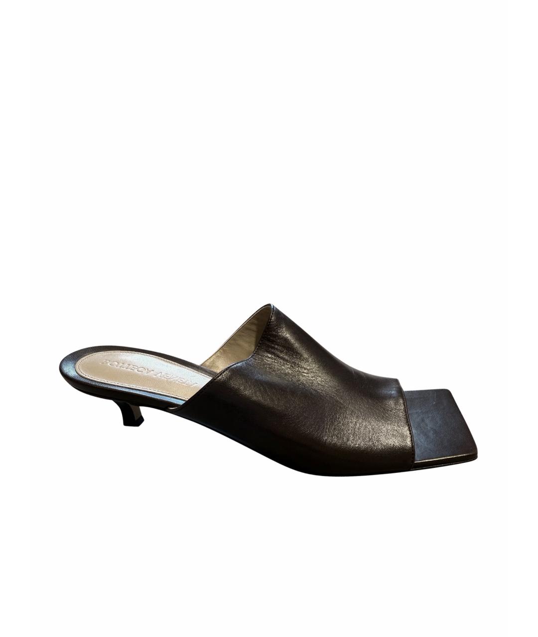 BOTTEGA VENETA Коричневые кожаные мюли, фото 1