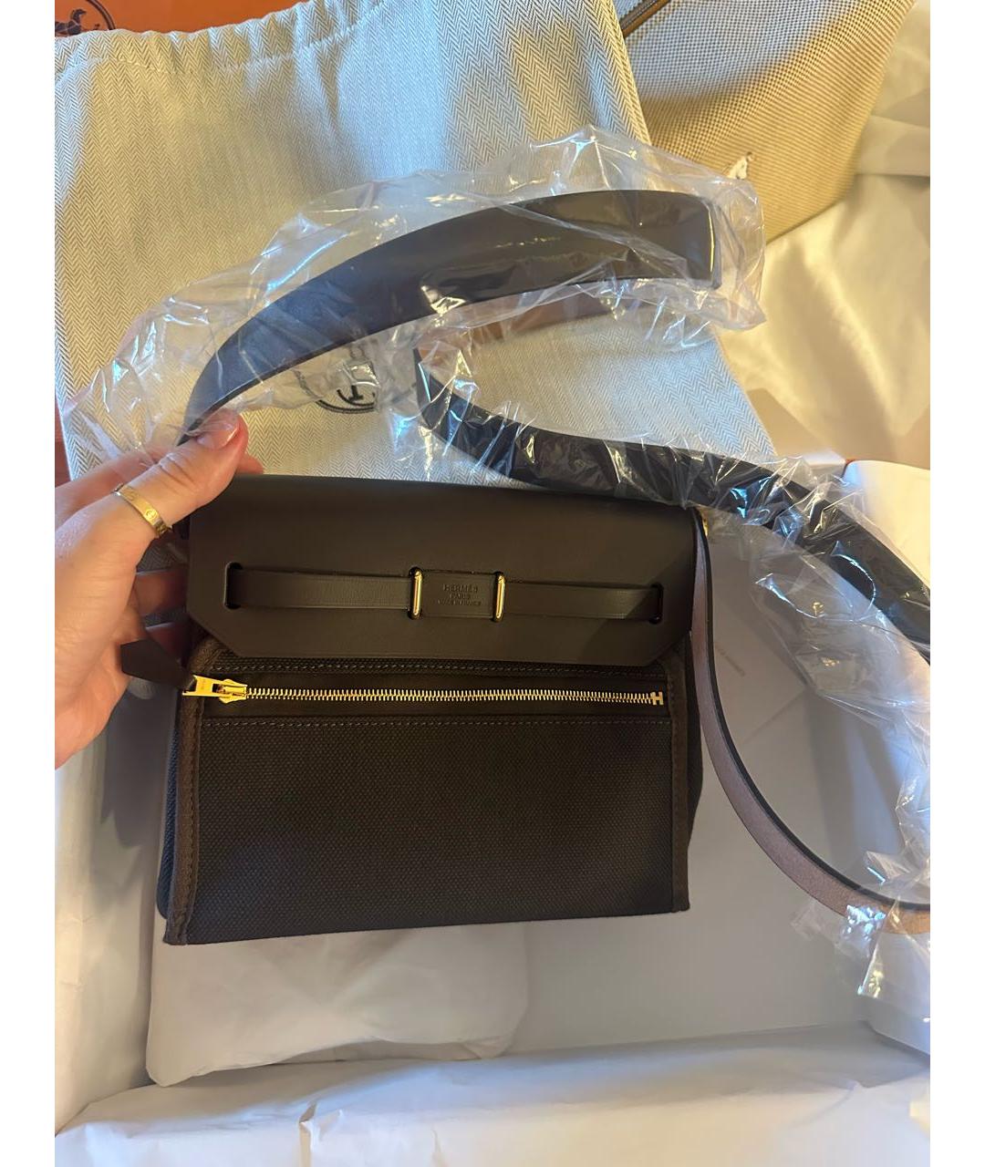 HERMES Коричневая тканевая сумка через плечо, фото 2