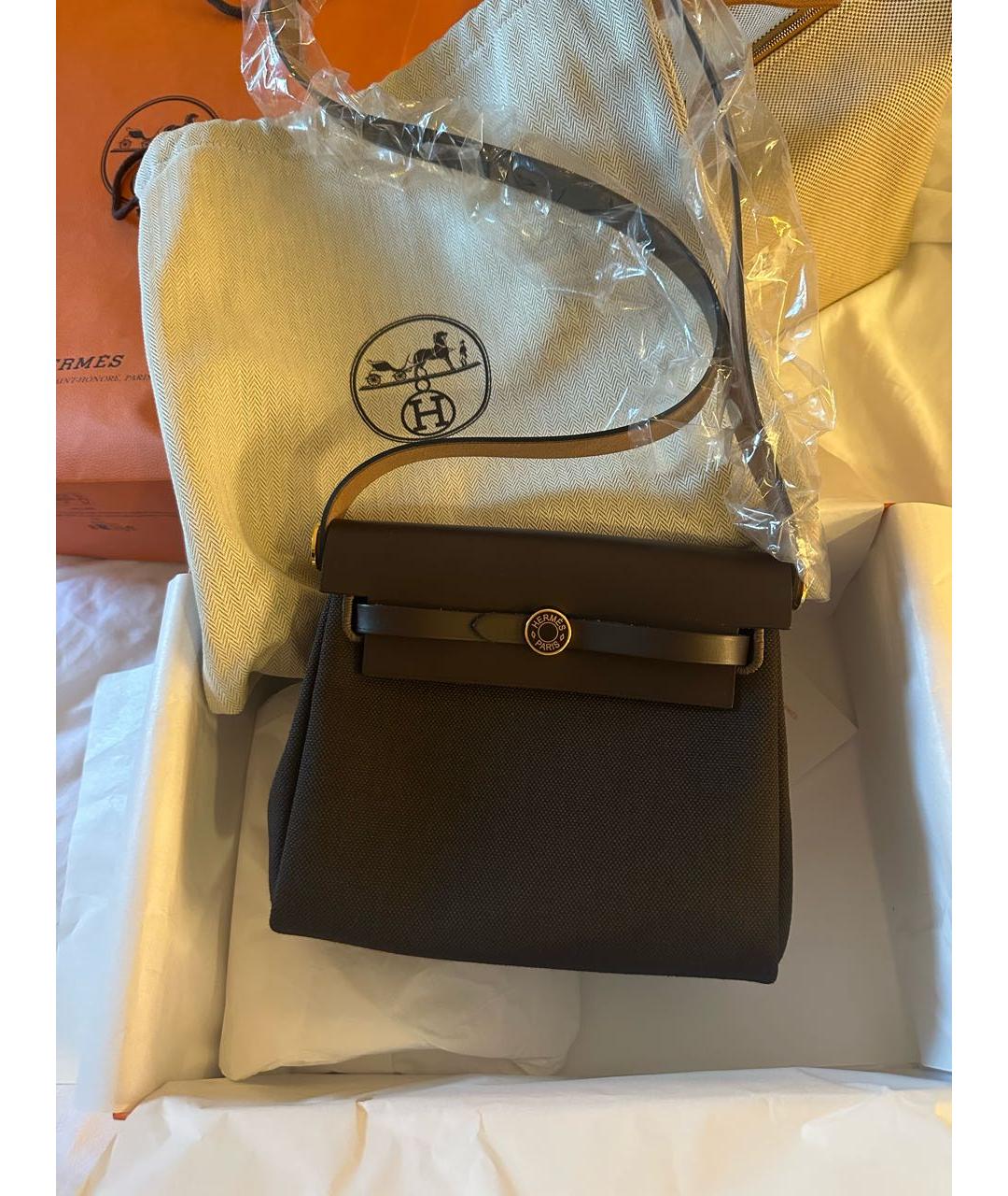HERMES Коричневая тканевая сумка через плечо, фото 5