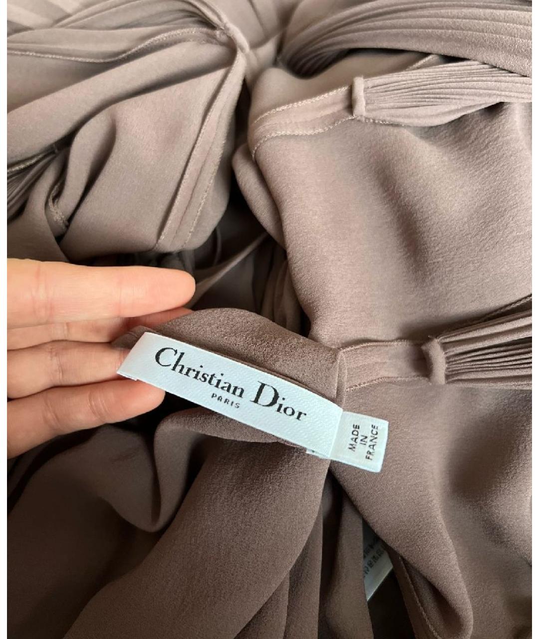 CHRISTIAN DIOR Коричневое шелковое повседневное платье, фото 4