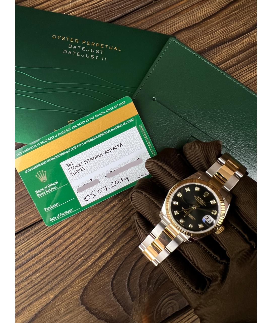 ROLEX Черные часы из желтого золота, фото 2