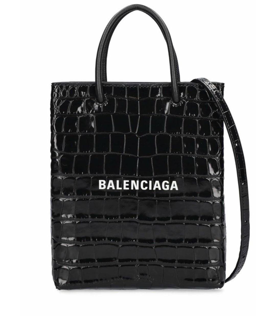 BALENCIAGA Черная сумка тоут из лакированной кожи, фото 1