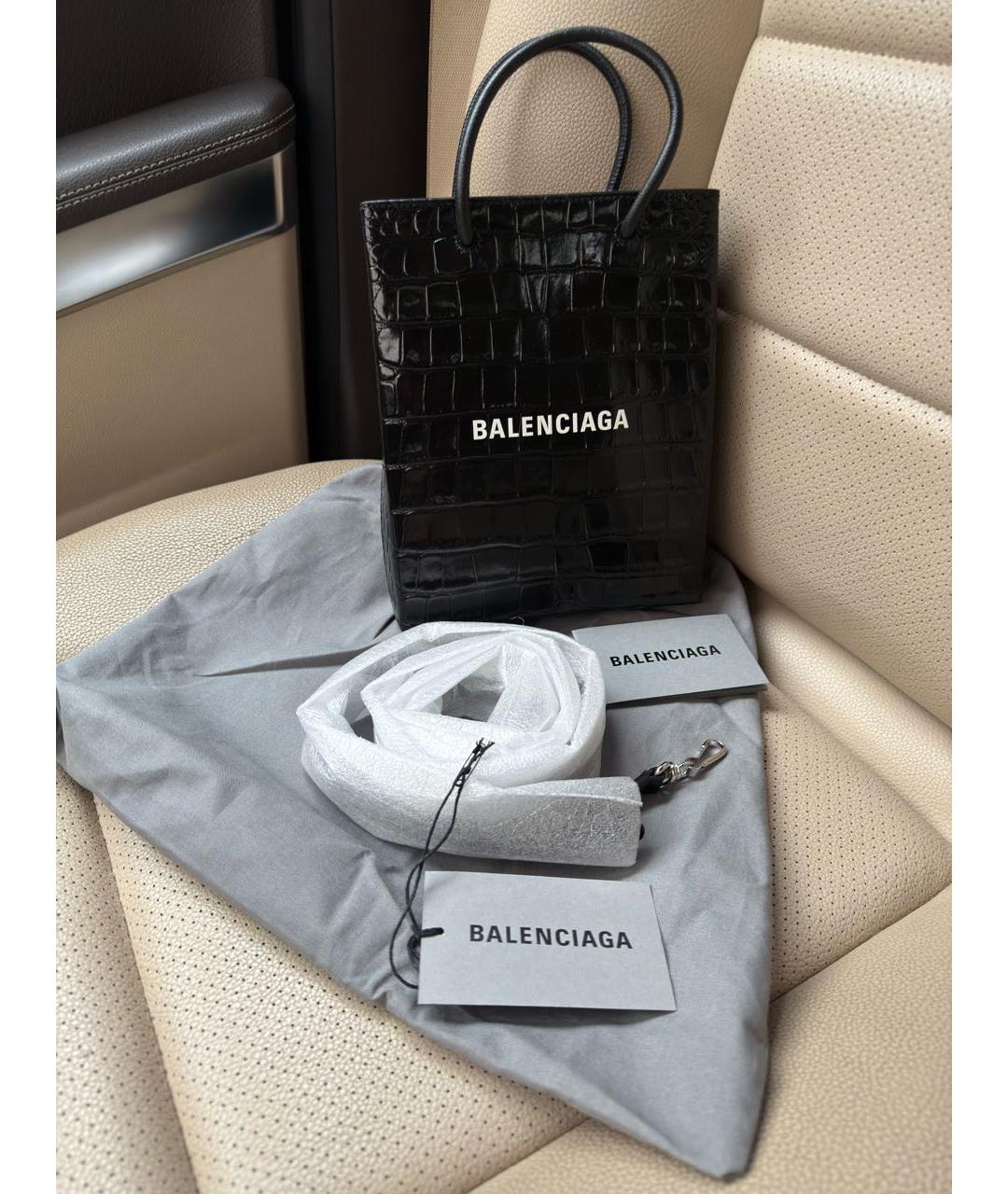 BALENCIAGA Черная сумка тоут из лакированной кожи, фото 6