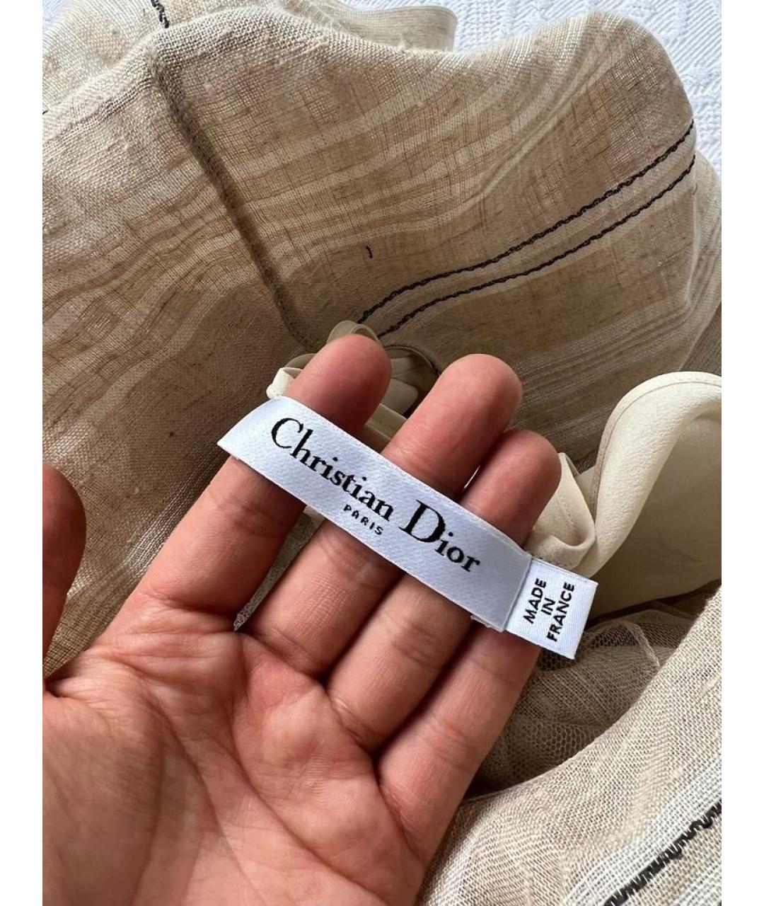 CHRISTIAN DIOR Бежевое шелковое повседневное платье, фото 7