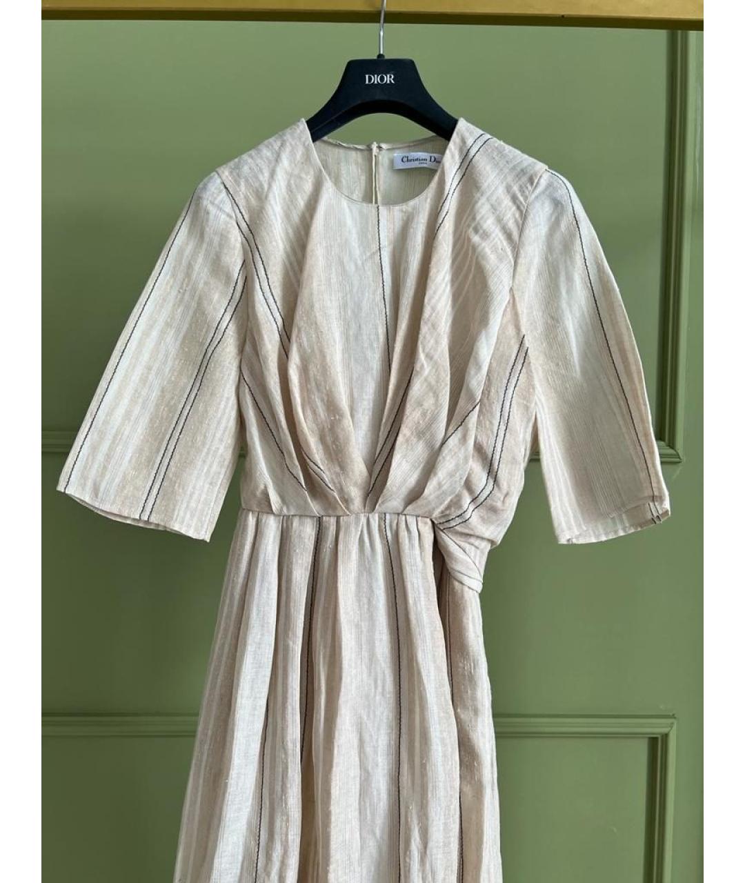 CHRISTIAN DIOR Бежевое шелковое повседневное платье, фото 3