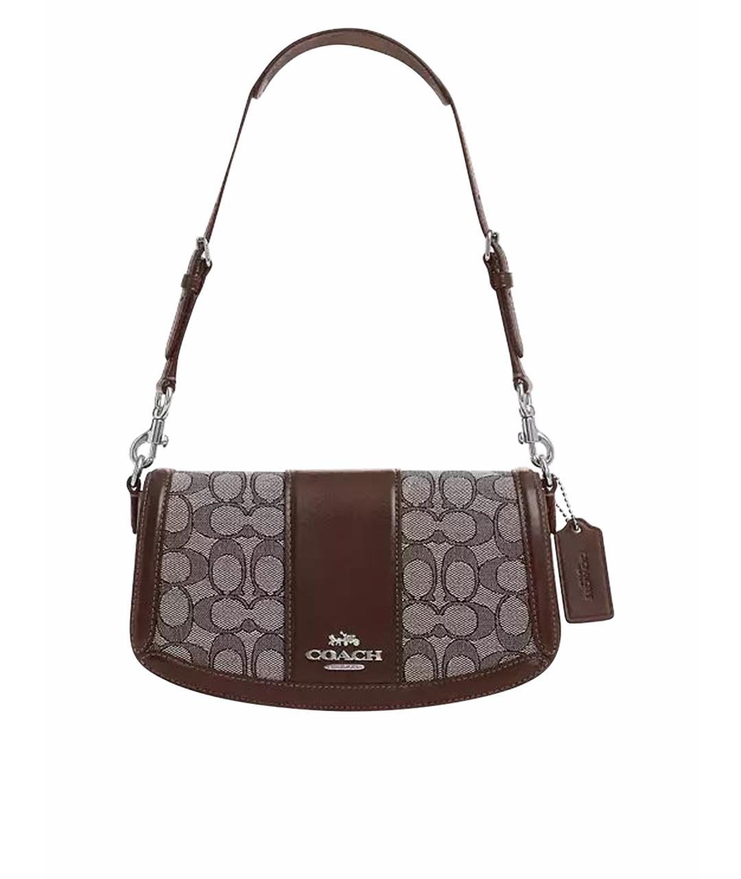 COACH Коричневая жаккардовая сумка с короткими ручками, фото 1
