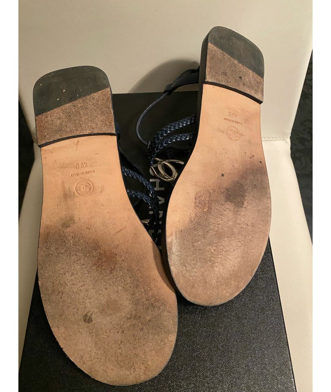 CHANEL PRE-OWNED Темно-синие кожаные сандалии, фото 5