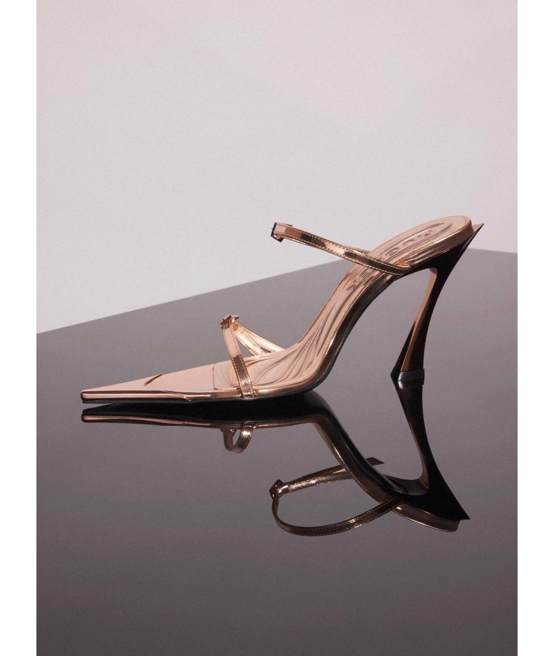 MUGLER Золотые кожаные мюли, фото 3