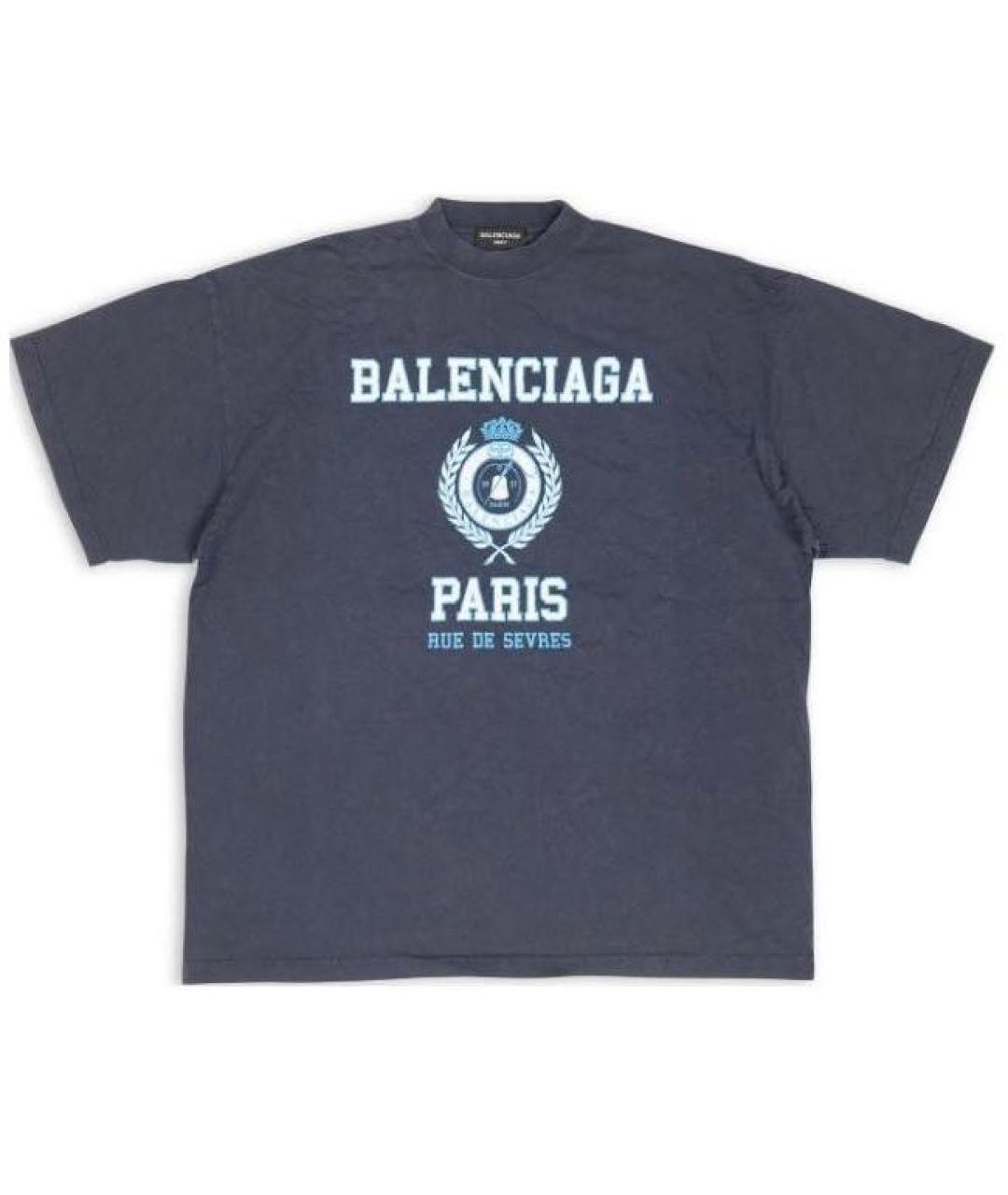 BALENCIAGA Темно-синяя хлопковая футболка, фото 1