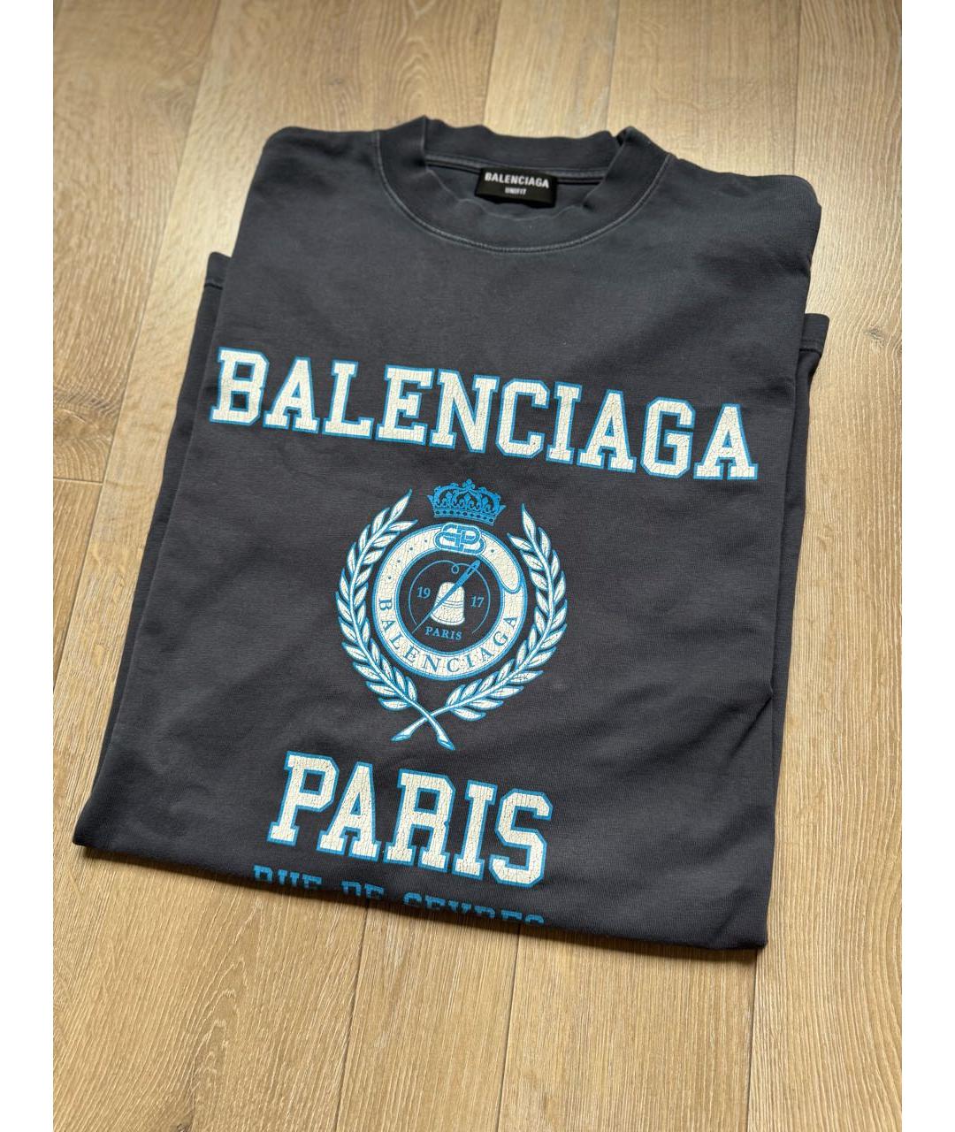BALENCIAGA Темно-синяя хлопковая футболка, фото 7