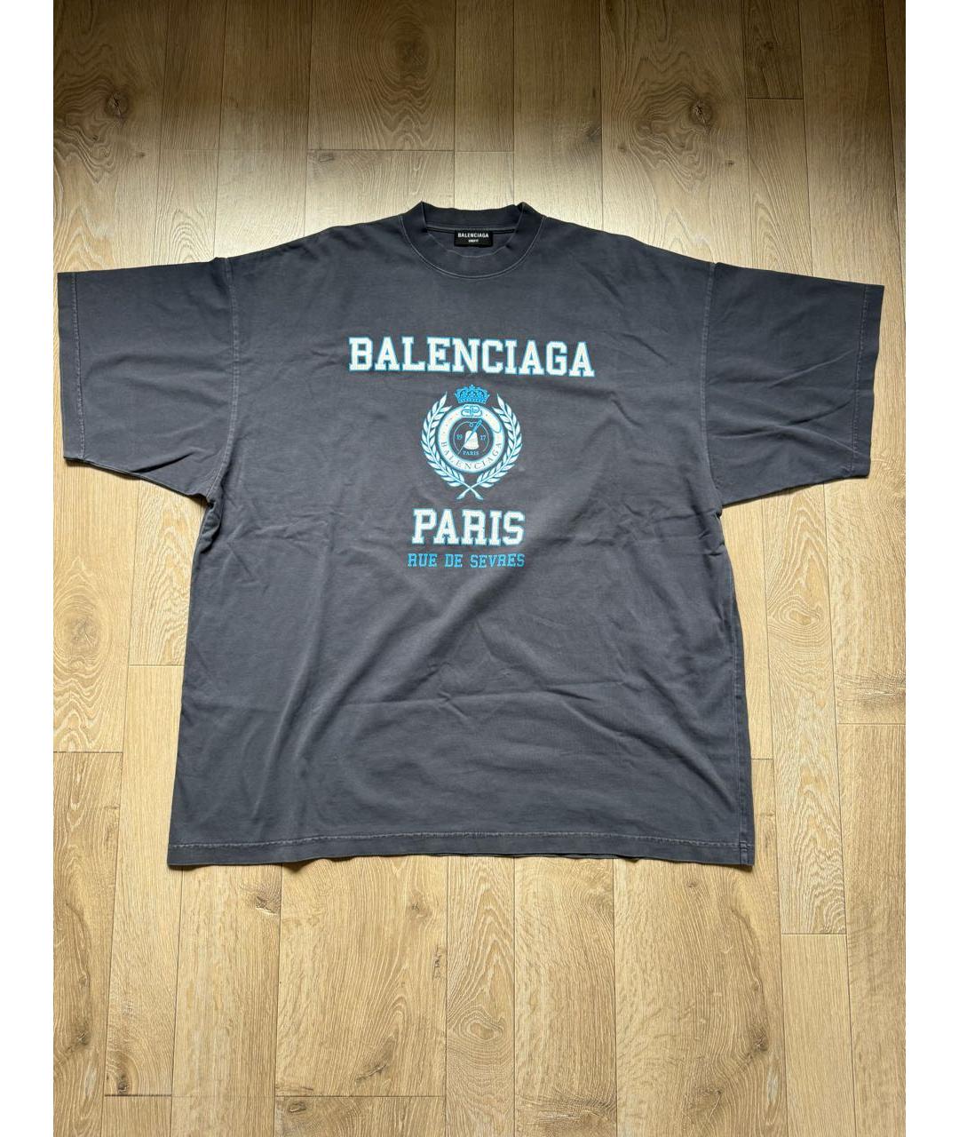 BALENCIAGA Темно-синяя хлопковая футболка, фото 5