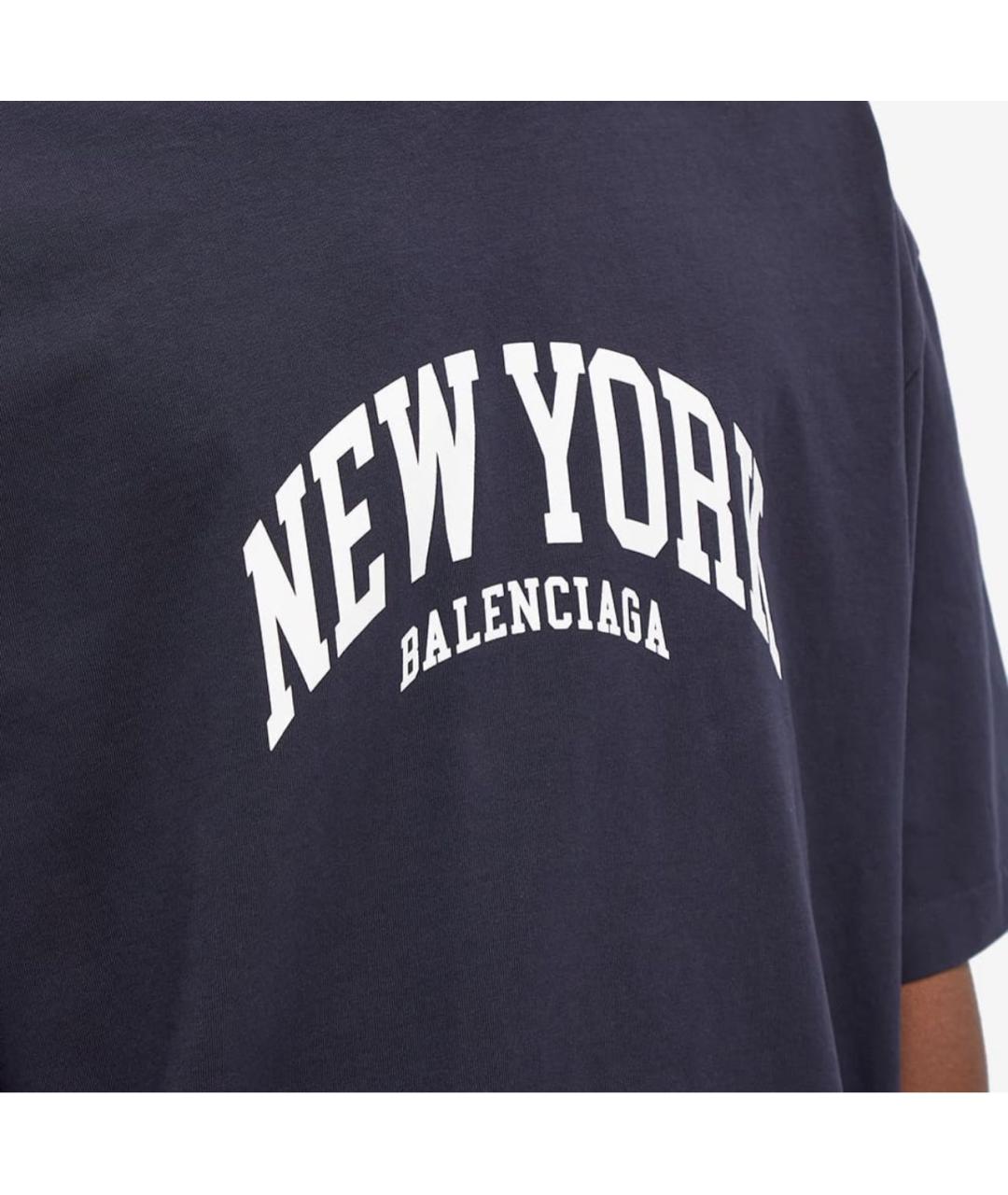 BALENCIAGA Темно-синяя хлопковая футболка, фото 5