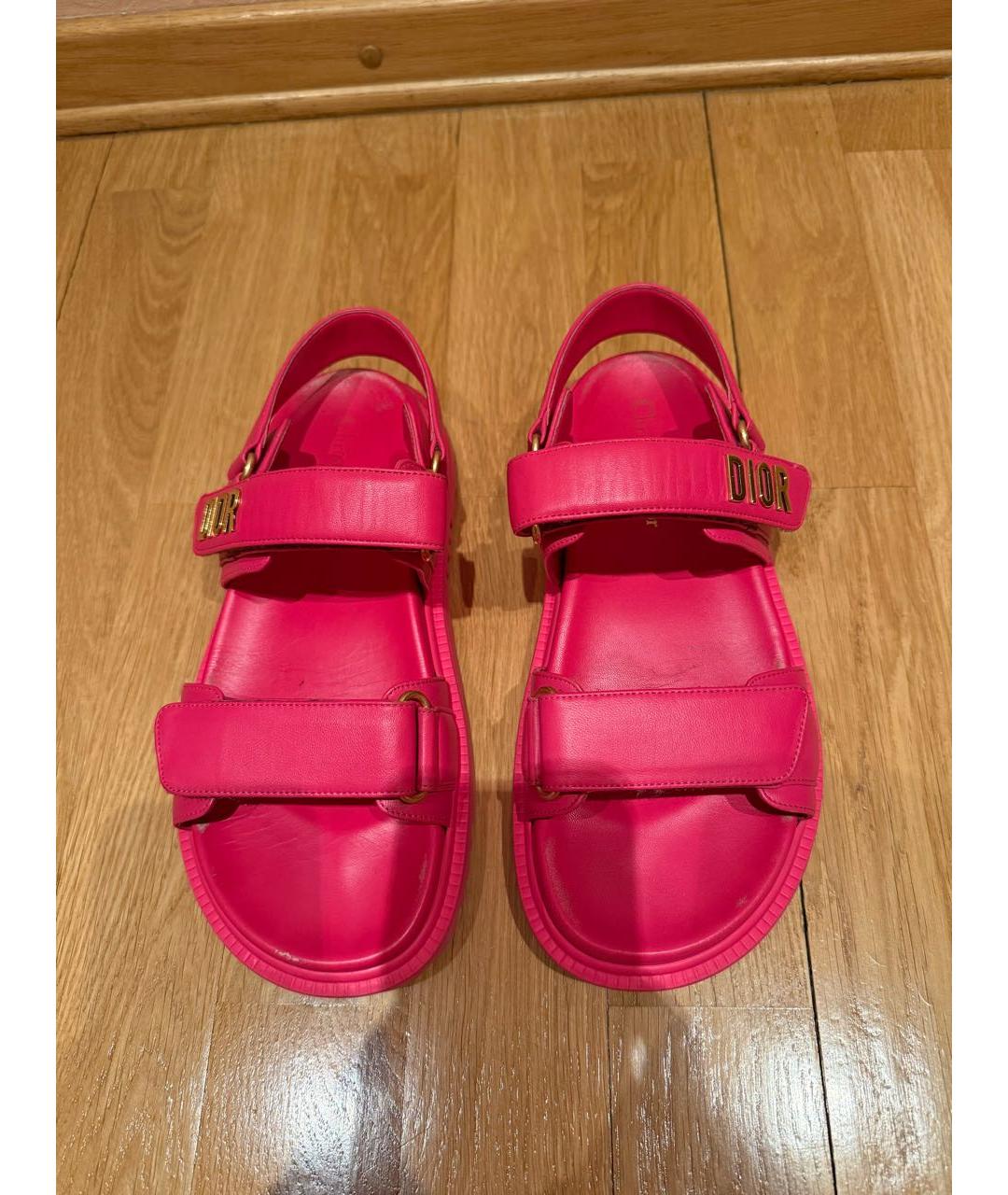 CHRISTIAN DIOR Фуксия кожаные босоножки, фото 2