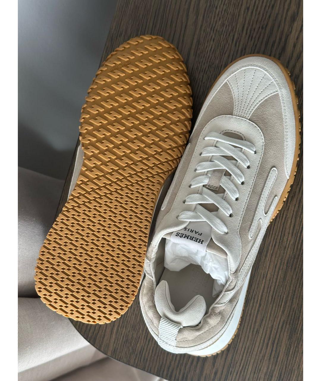 HERMES Бежевые замшевые кроссовки, фото 4